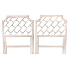 Vintage Pair of Rattan Chinese Chippendale Twin Headboards