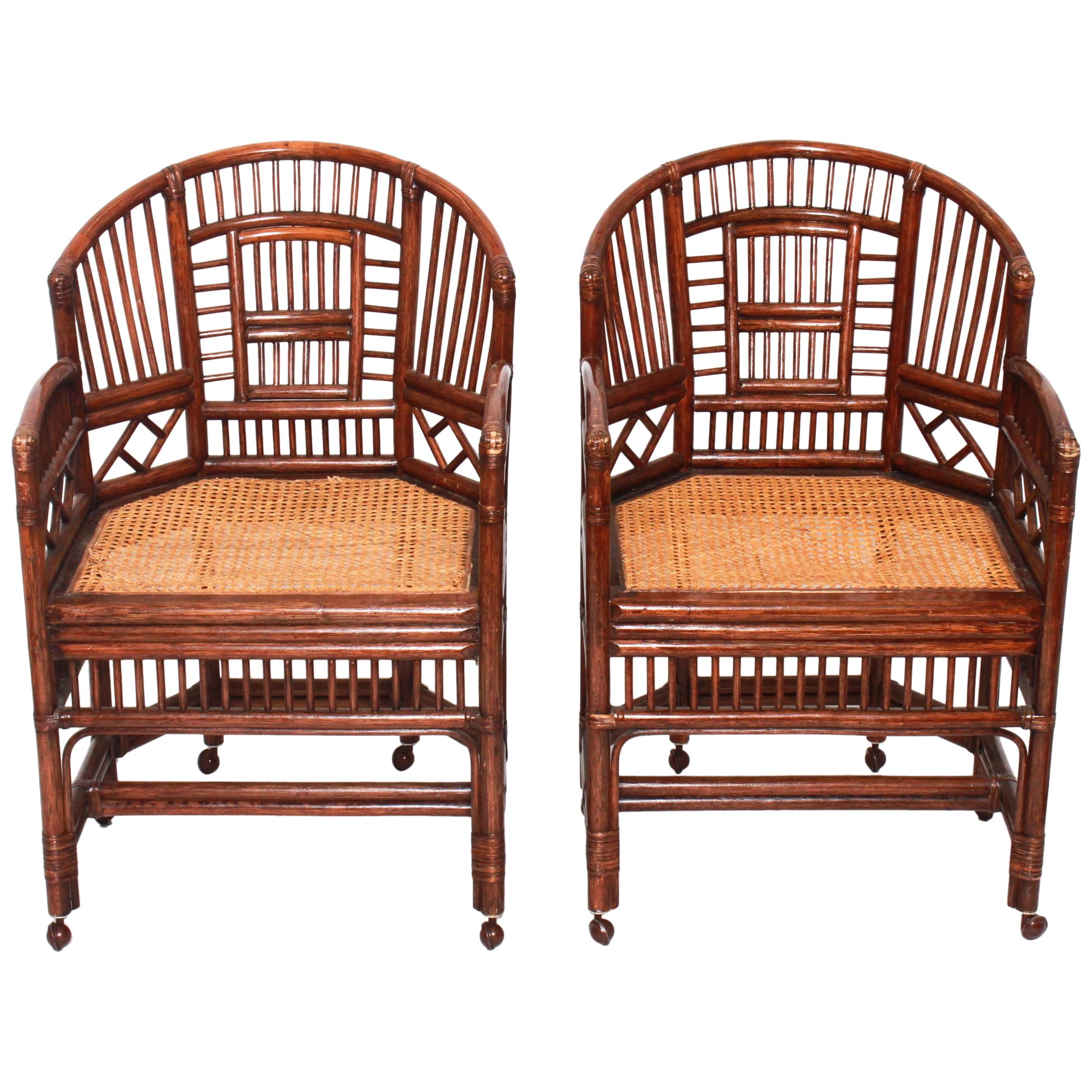 Pair of Rattan Chinoiserie Fretwork Armchairs