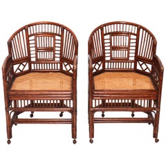 Pair of Rattan Chinoiserie Fretwork Armchairs