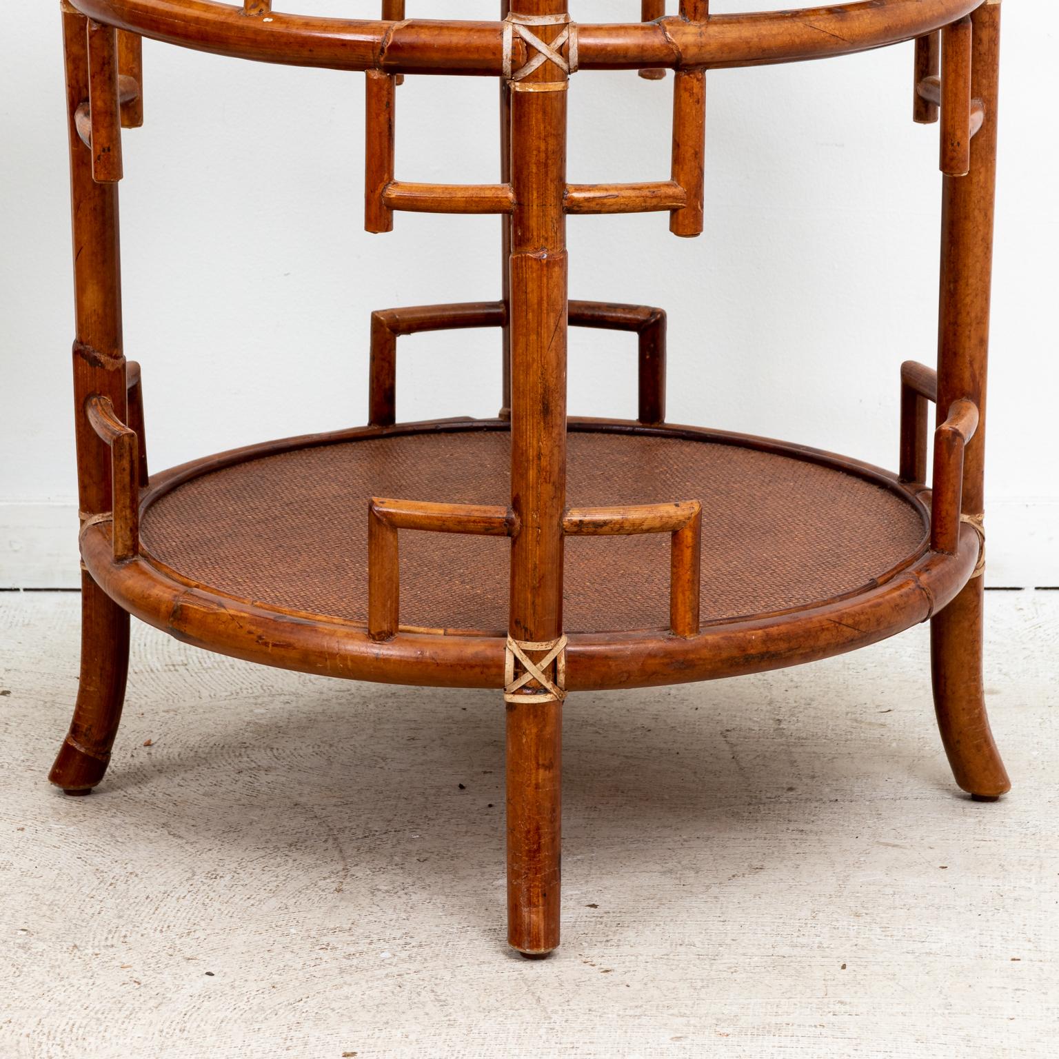 Pair of Rattan Chippendale Style Round Tables with Glass Tops 2