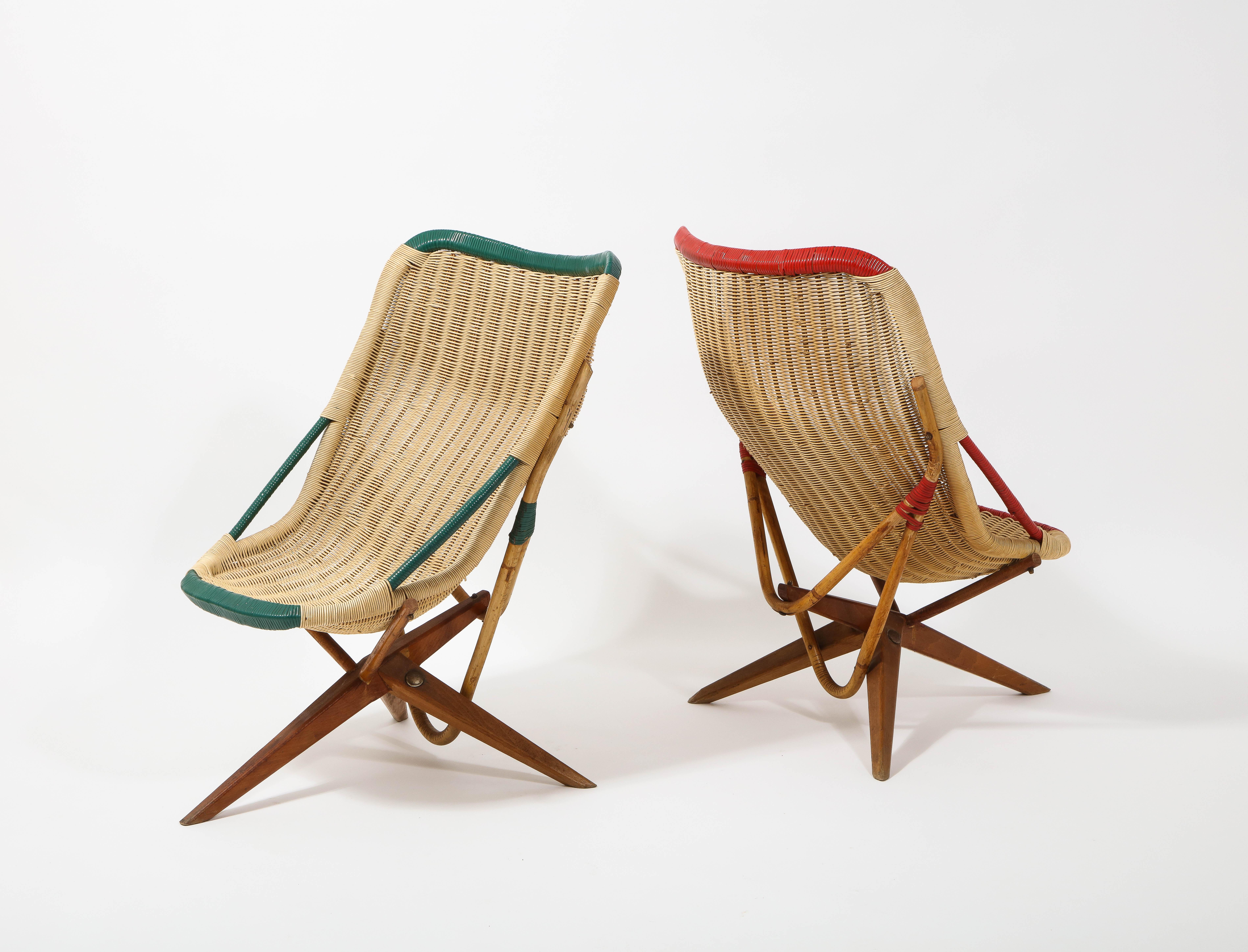 Paire de chaises en rotin « Chistera », France, années 1950 en vente 5