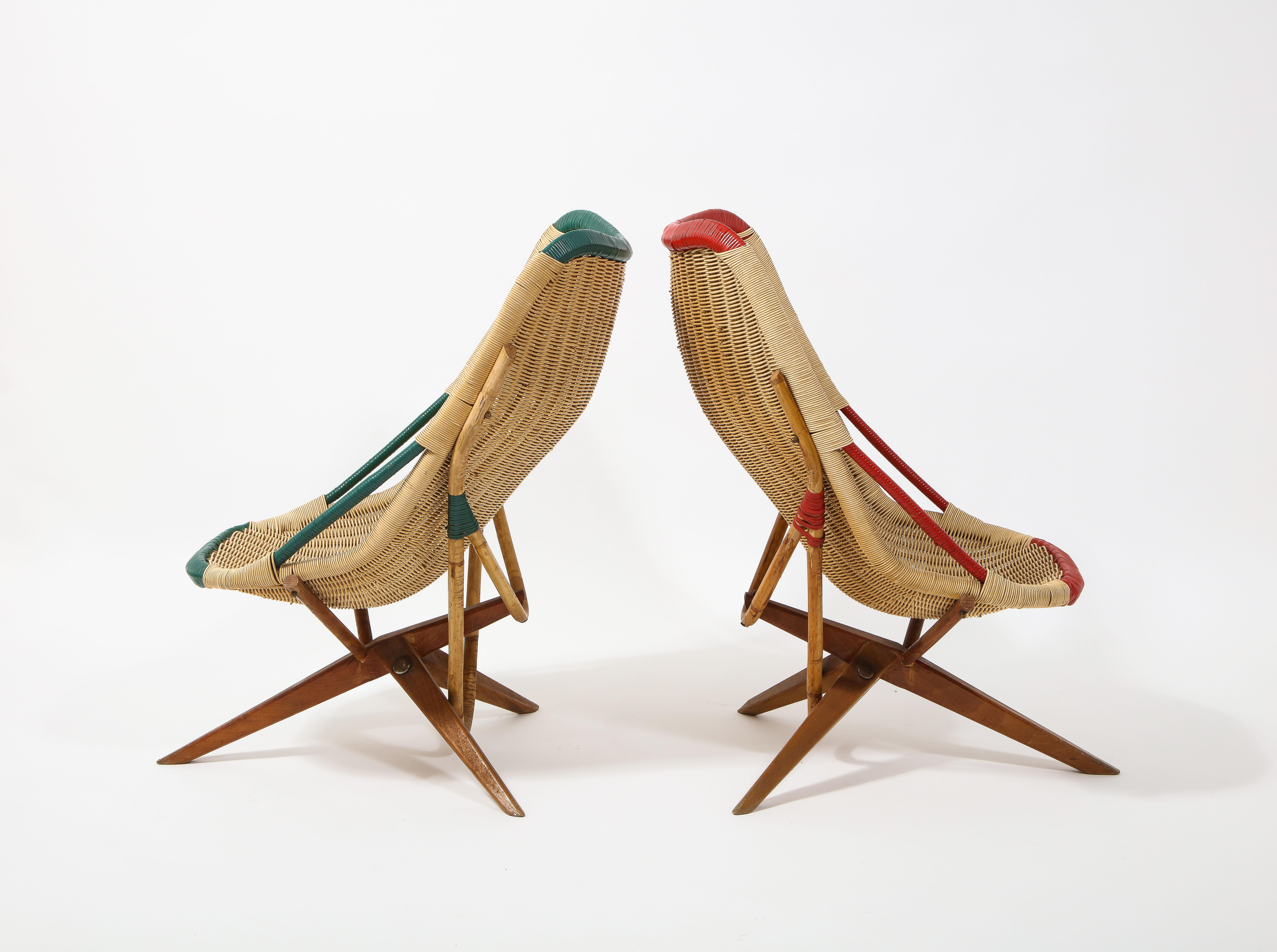 Paire de chaises en rotin « Chistera », France, années 1950 en vente 6