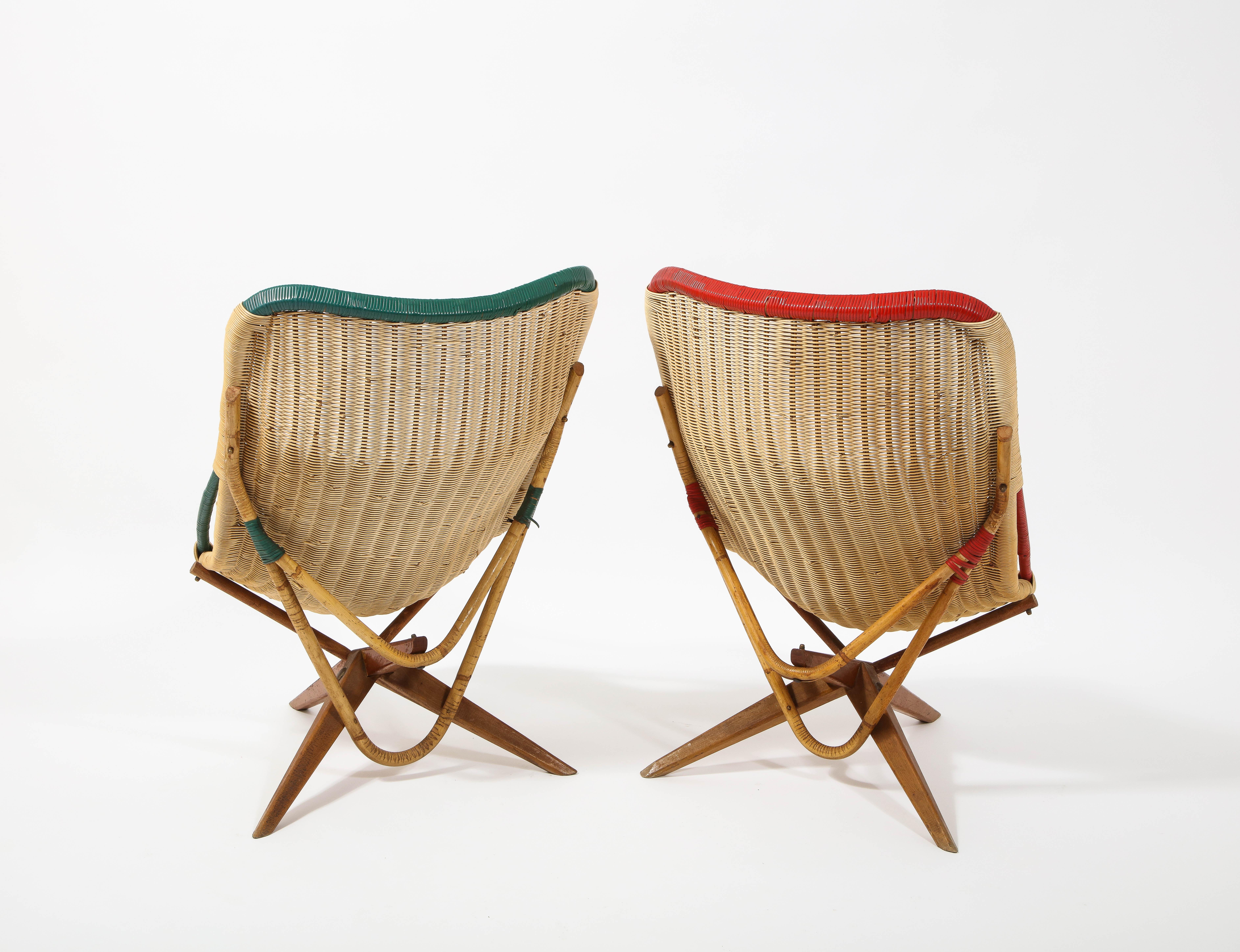 Paire de chaises en rotin « Chistera », France, années 1950 en vente 8