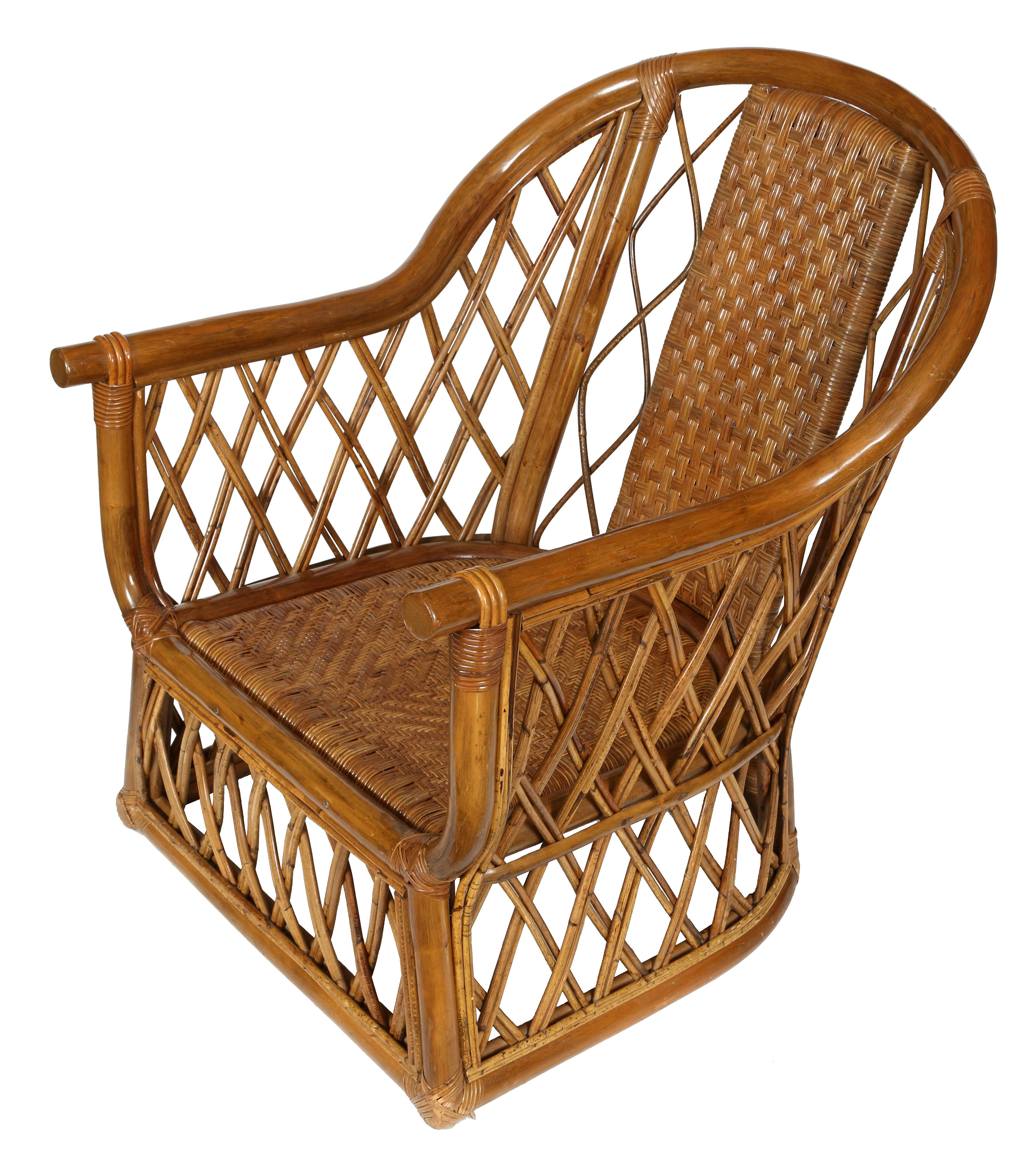 Pair of Rattan Club Chairs In Good Condition In New York, NY