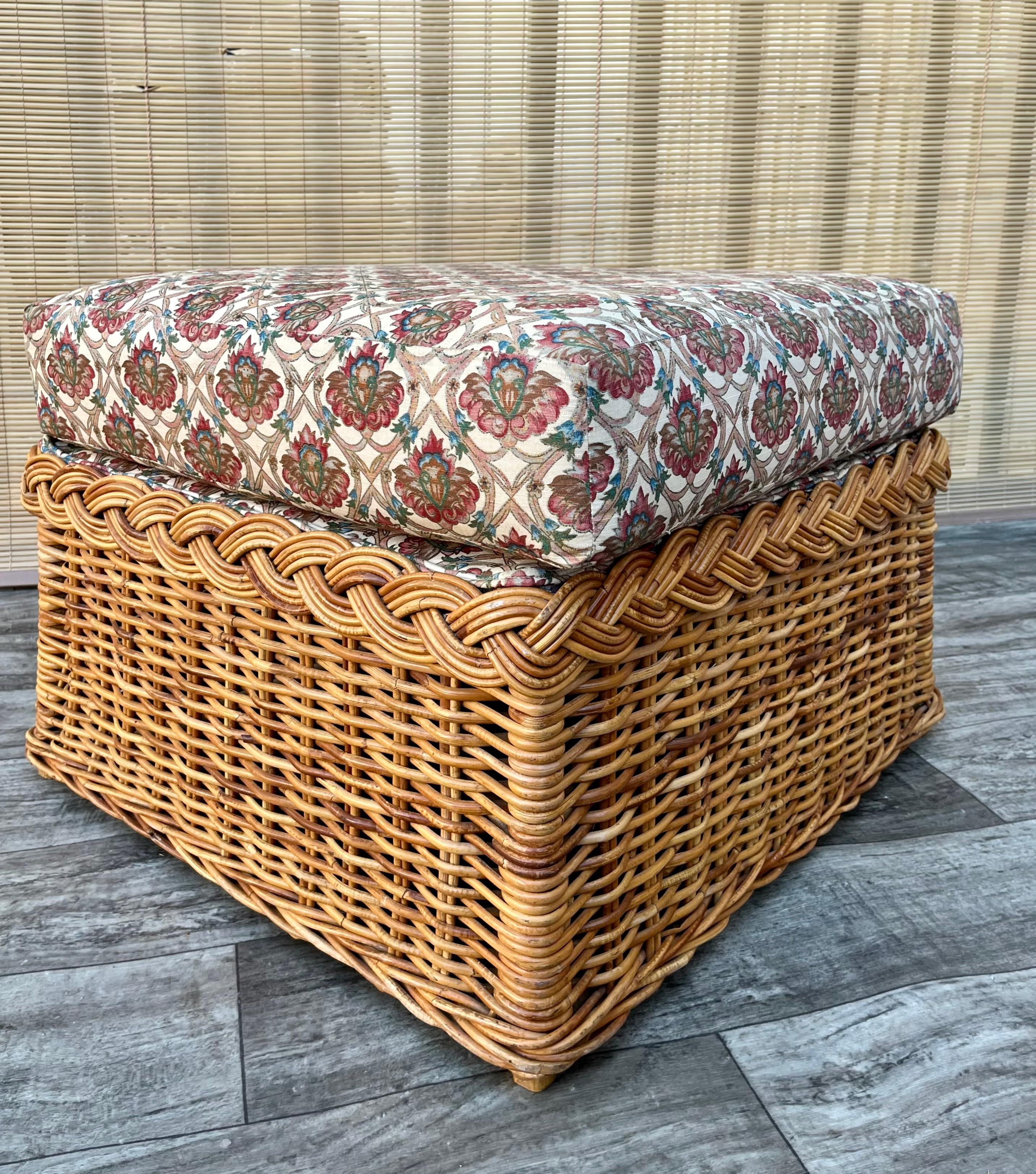 Pair of Rattan Coastal Style Ottomans in the Bielecky Brothers' Manner. C 1970s 4