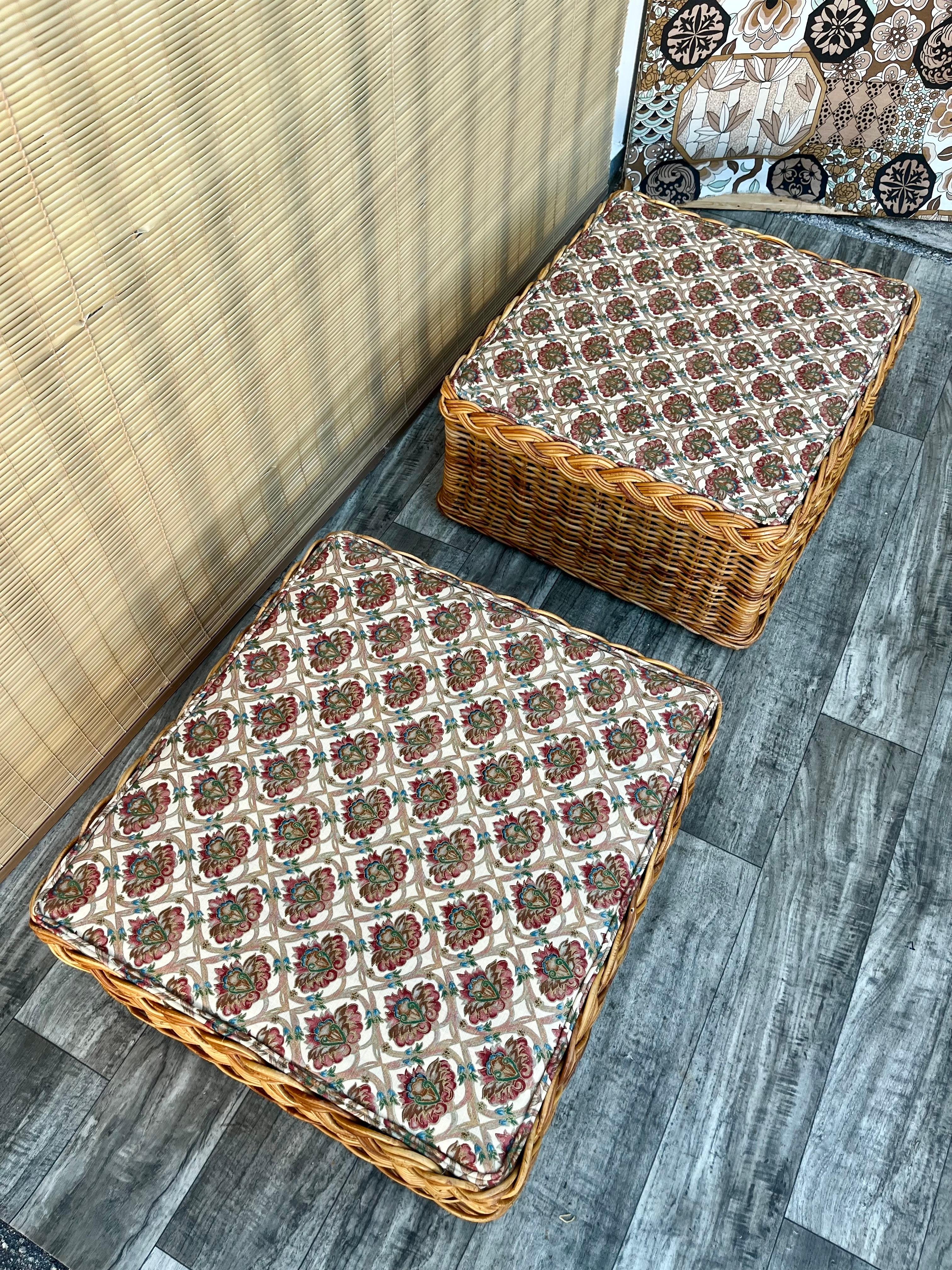 Pair of Rattan Coastal Style Ottomans in the Bielecky Brothers' Manner. C 1970s 1