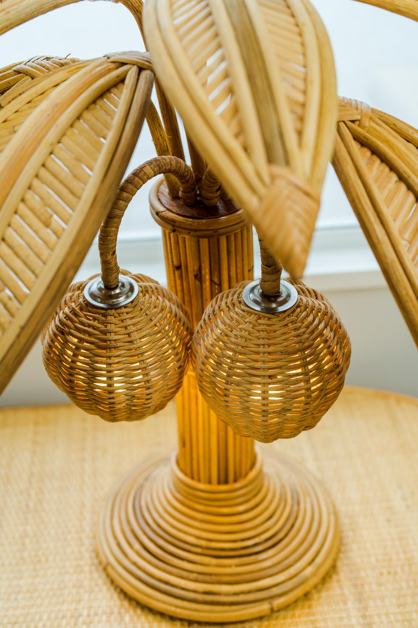 Pair of rattan coconut tree - palm tree lamps 2