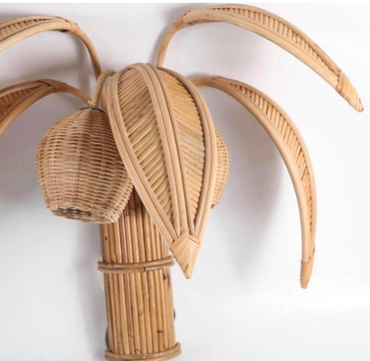 Hand-Woven Pair of rattan « coconut tree/ palm tree » sconces For Sale