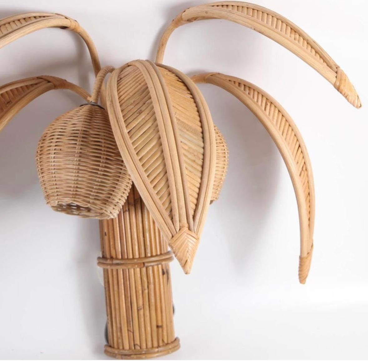 20th Century Pair of rattan « coconut tree/ palm tree » sconces