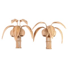 Pair of rattan « coconut tree/ palm tree » sconces