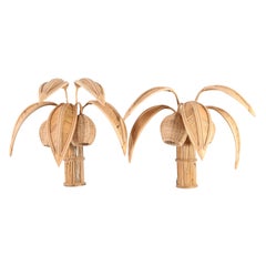 Pair of Rattan Coconut Tree / Palm Tree Wall Lights