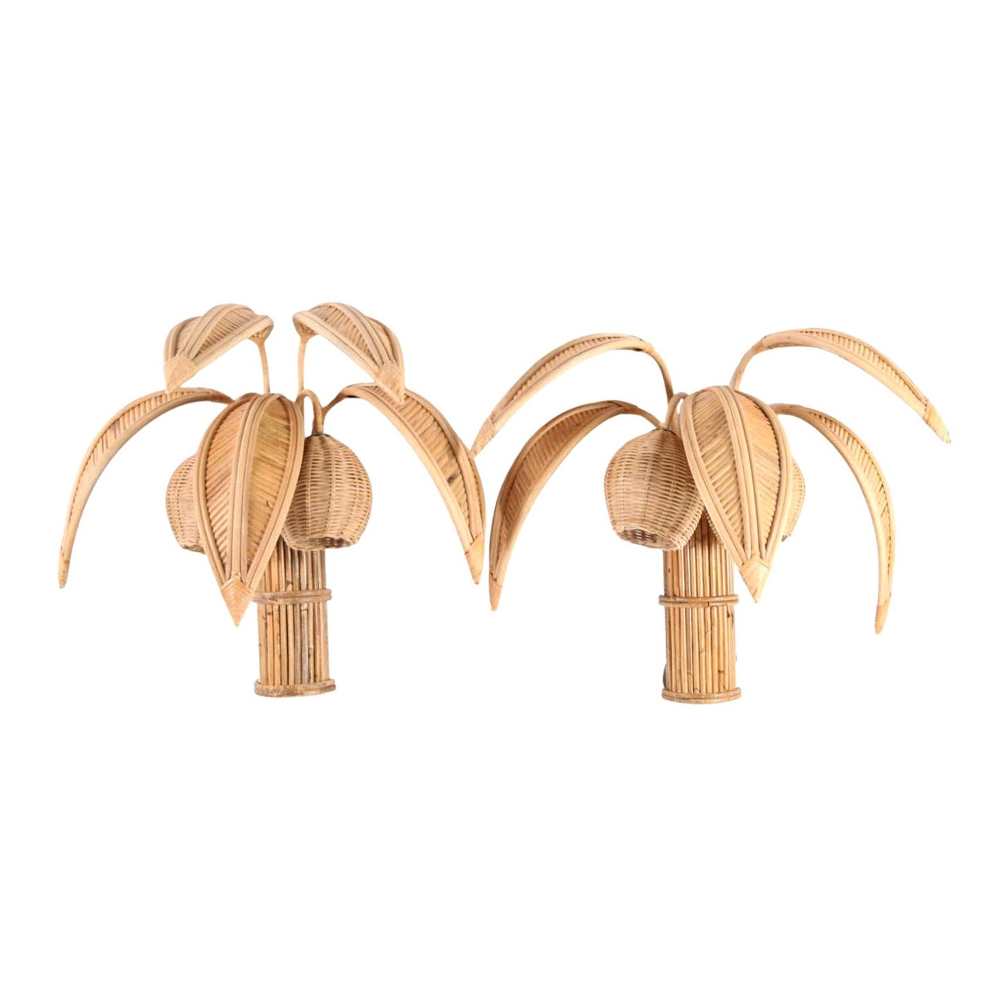 Pair of Rattan Coconut Tree / Palm Tree Wall Lights