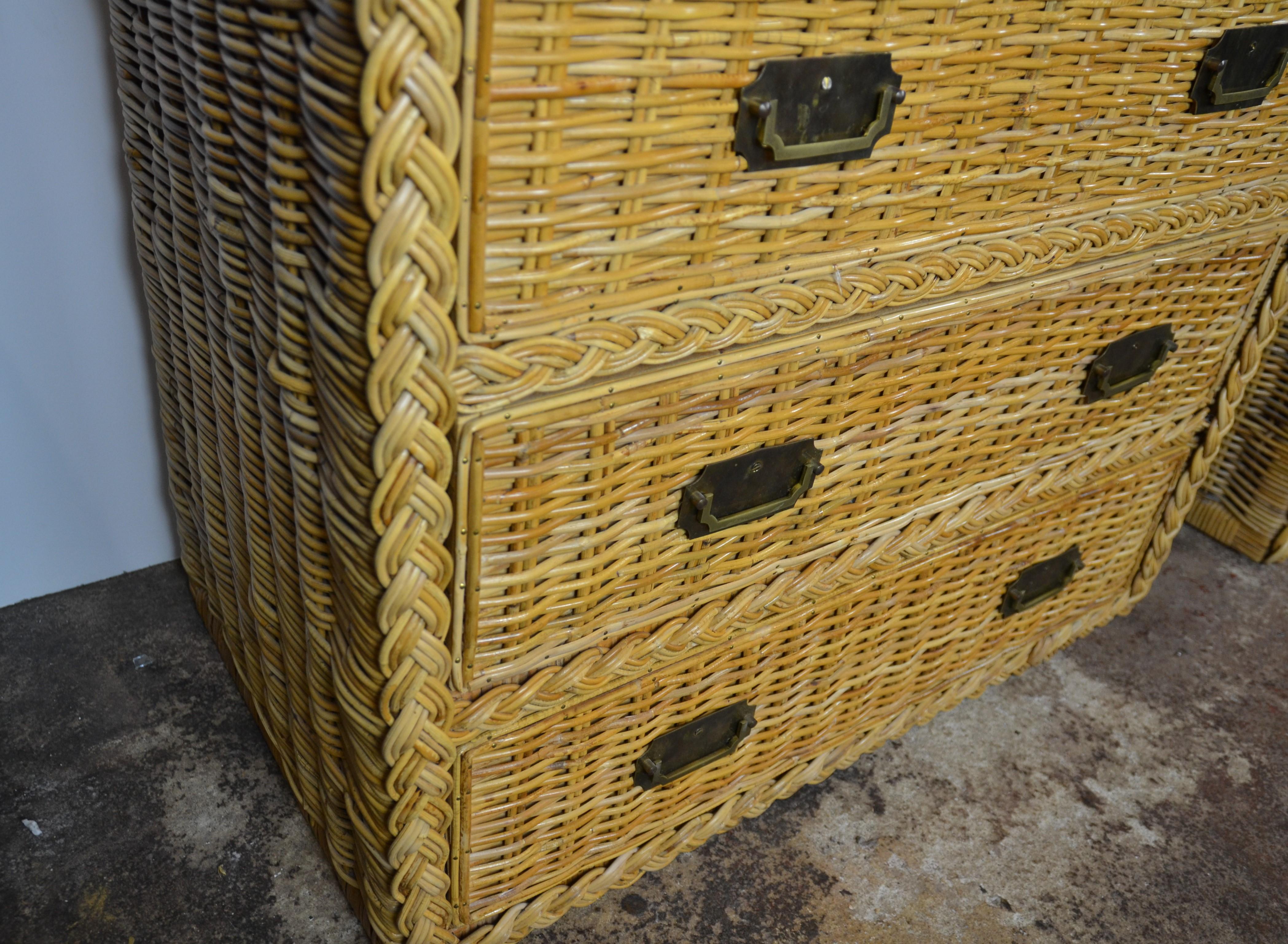 American Pair of Rattan Commodes For Sale