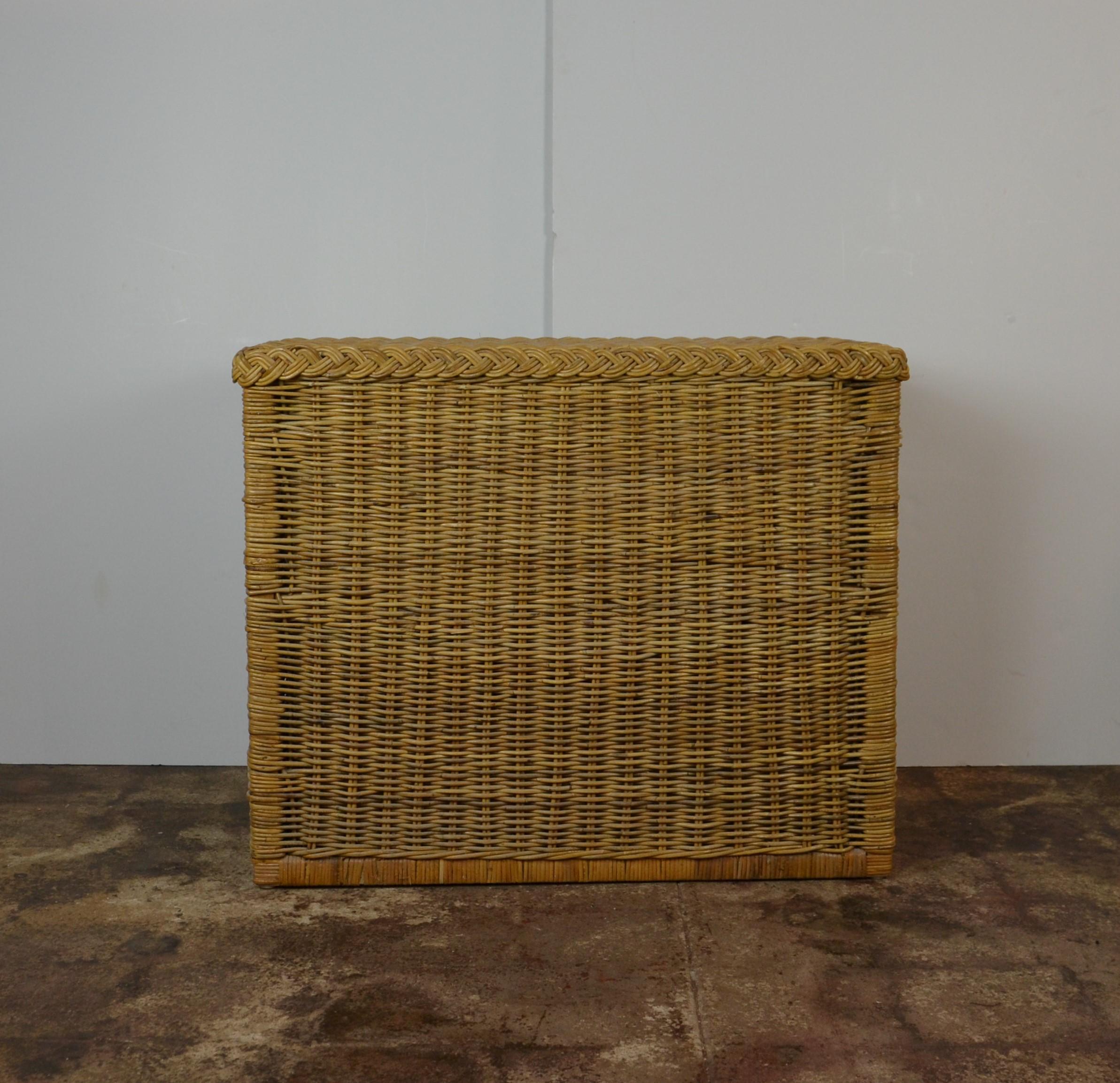 Brass Pair of Rattan Commodes For Sale