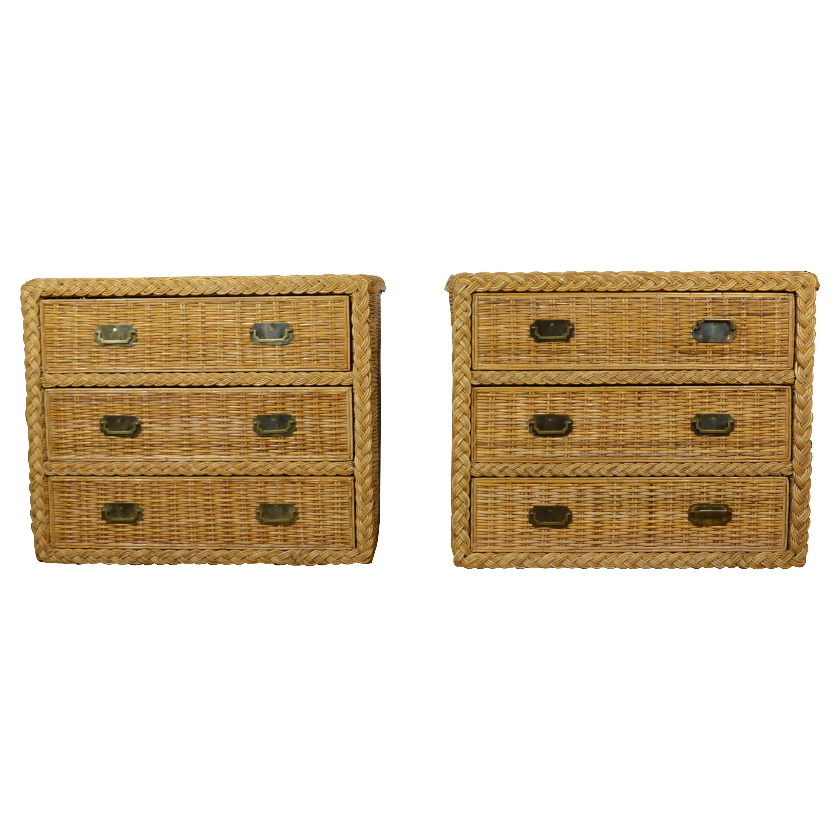 Pair of Rattan Commodes For Sale