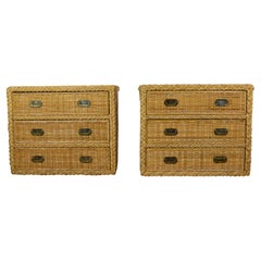 Vintage Pair of Rattan Commodes