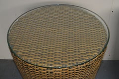 Pair of Rattan Drum Style Side Tables with Glass Top