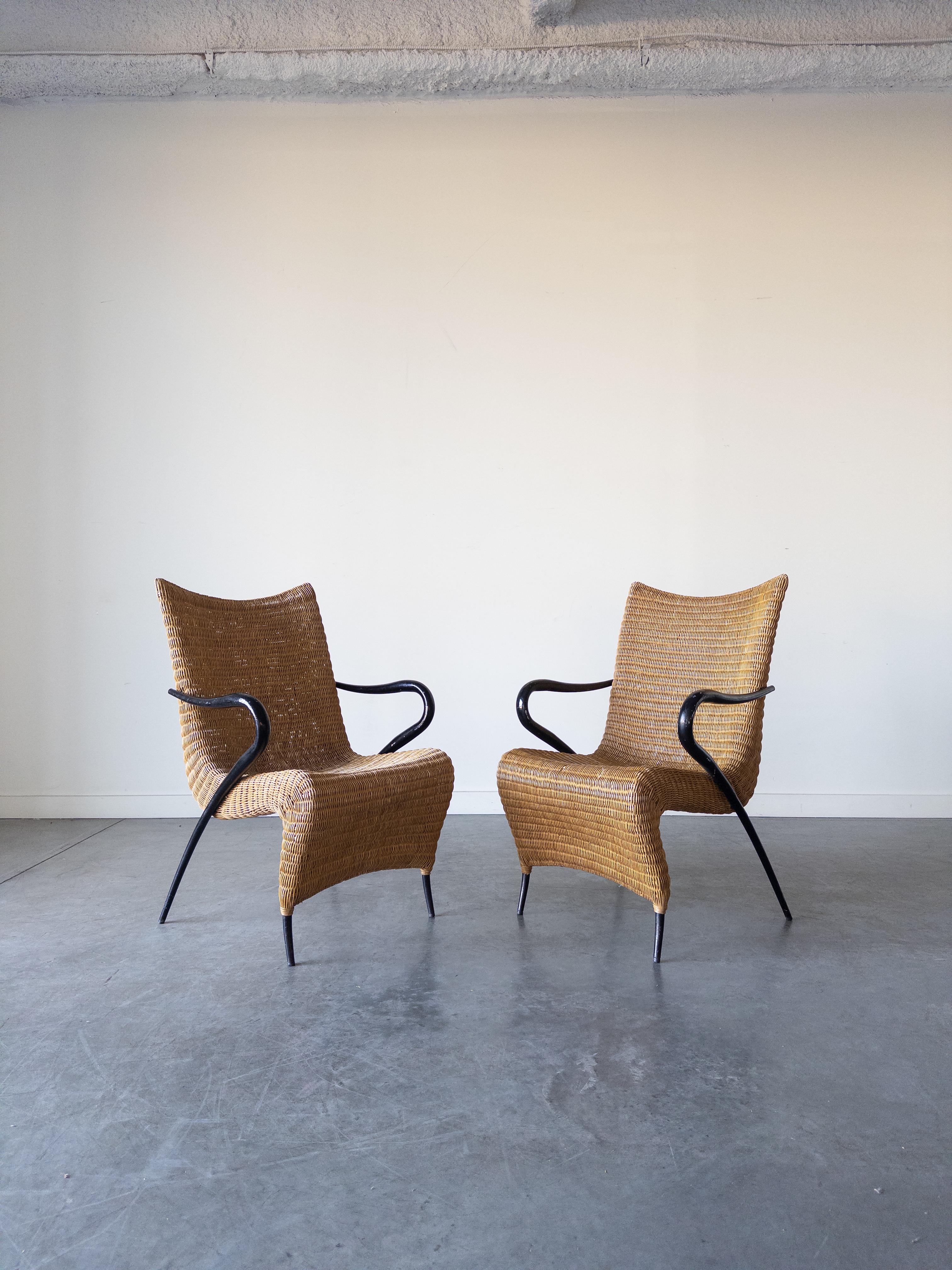 Mid-Century moderno Coppia di poltrone in rattan di Soren Lund per Soren Lund Mobler in vendita