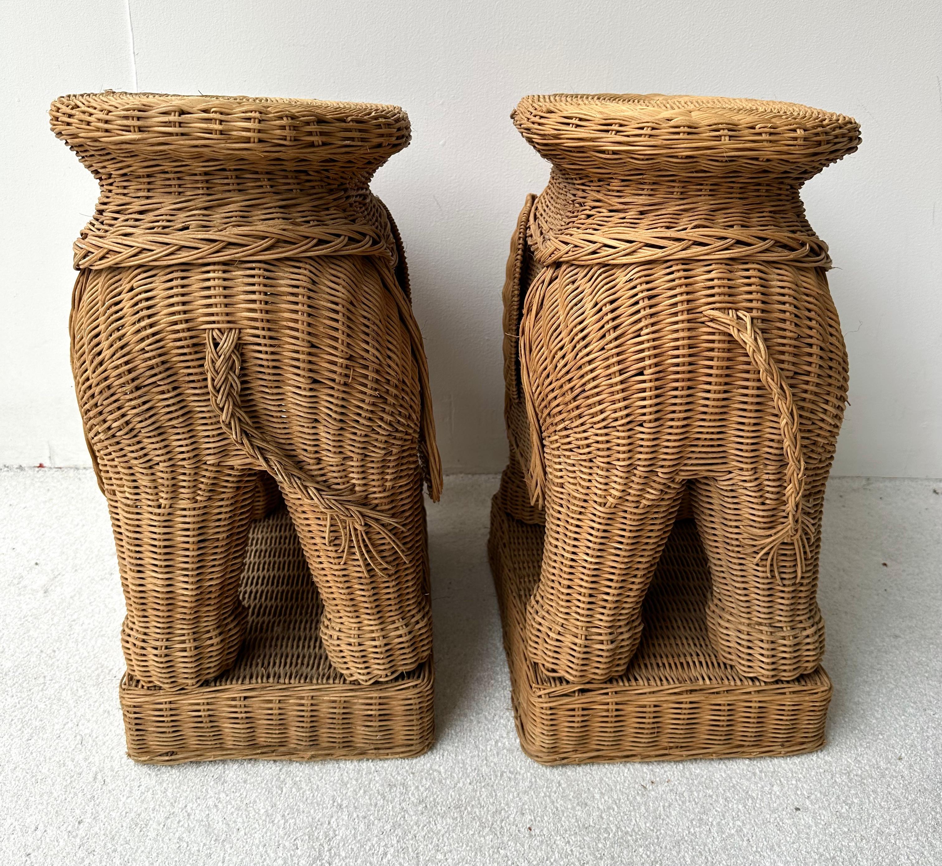 Pair of Rattan Elephant Side Table, France, 1970s 4