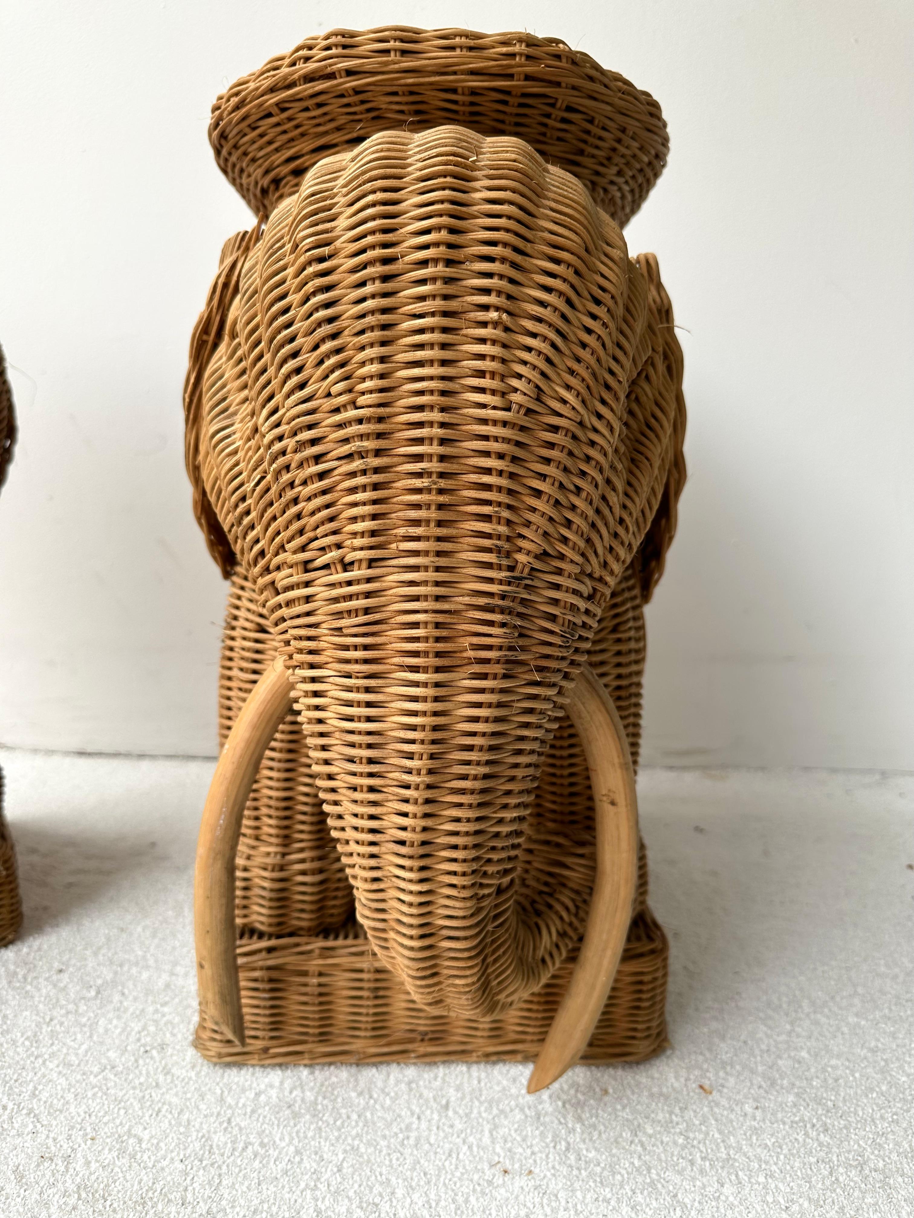 Pair of Rattan Elephant Side Table, France, 1970s 5