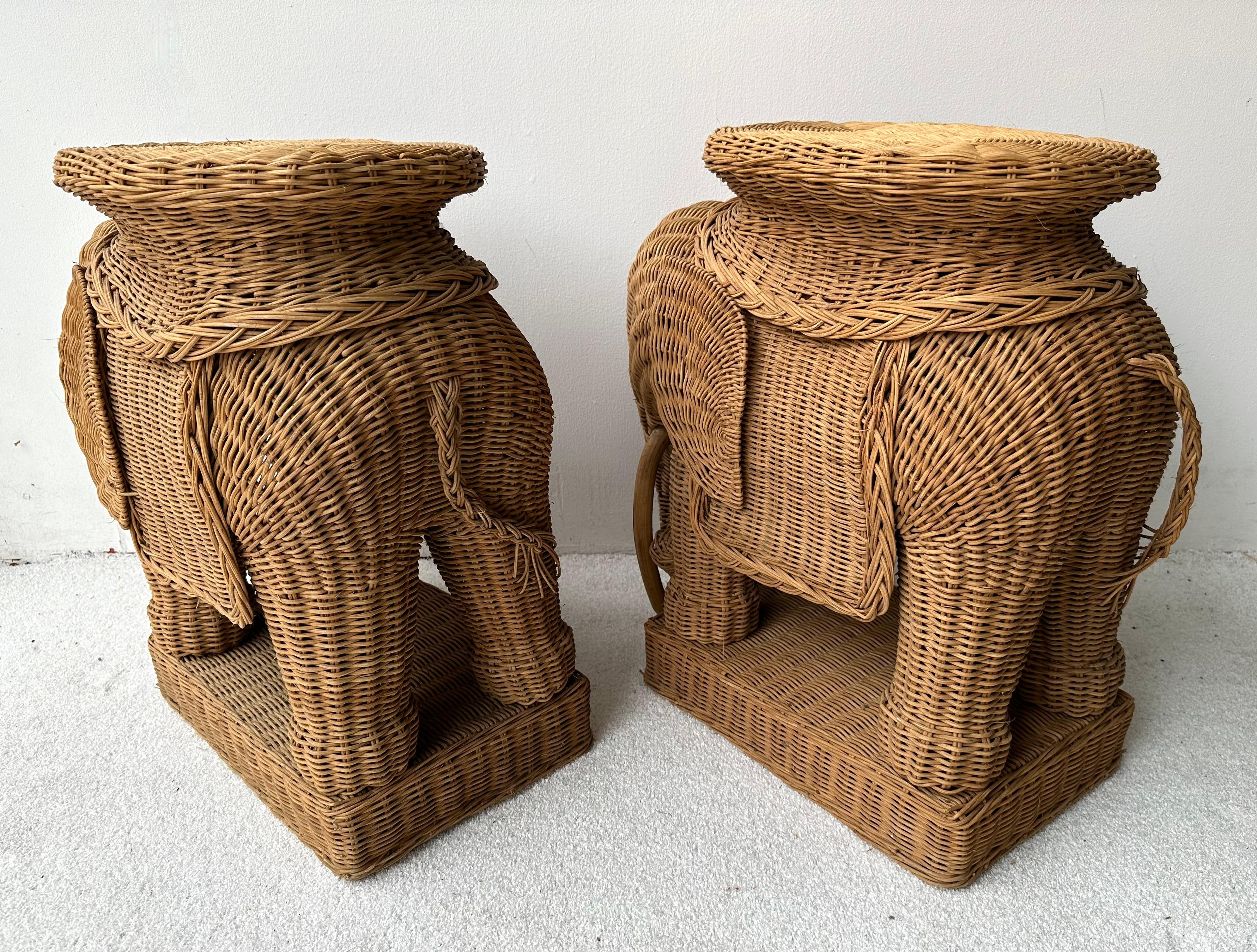 Pair of Rattan Elephant Side Table, France, 1970s 7