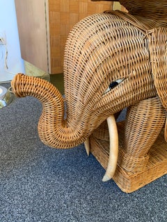 Pair of Rattan Elephant Side Table, France, 1970s