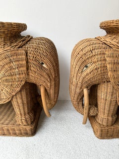 Pair of Rattan Elephant Side Table, France, 1970s