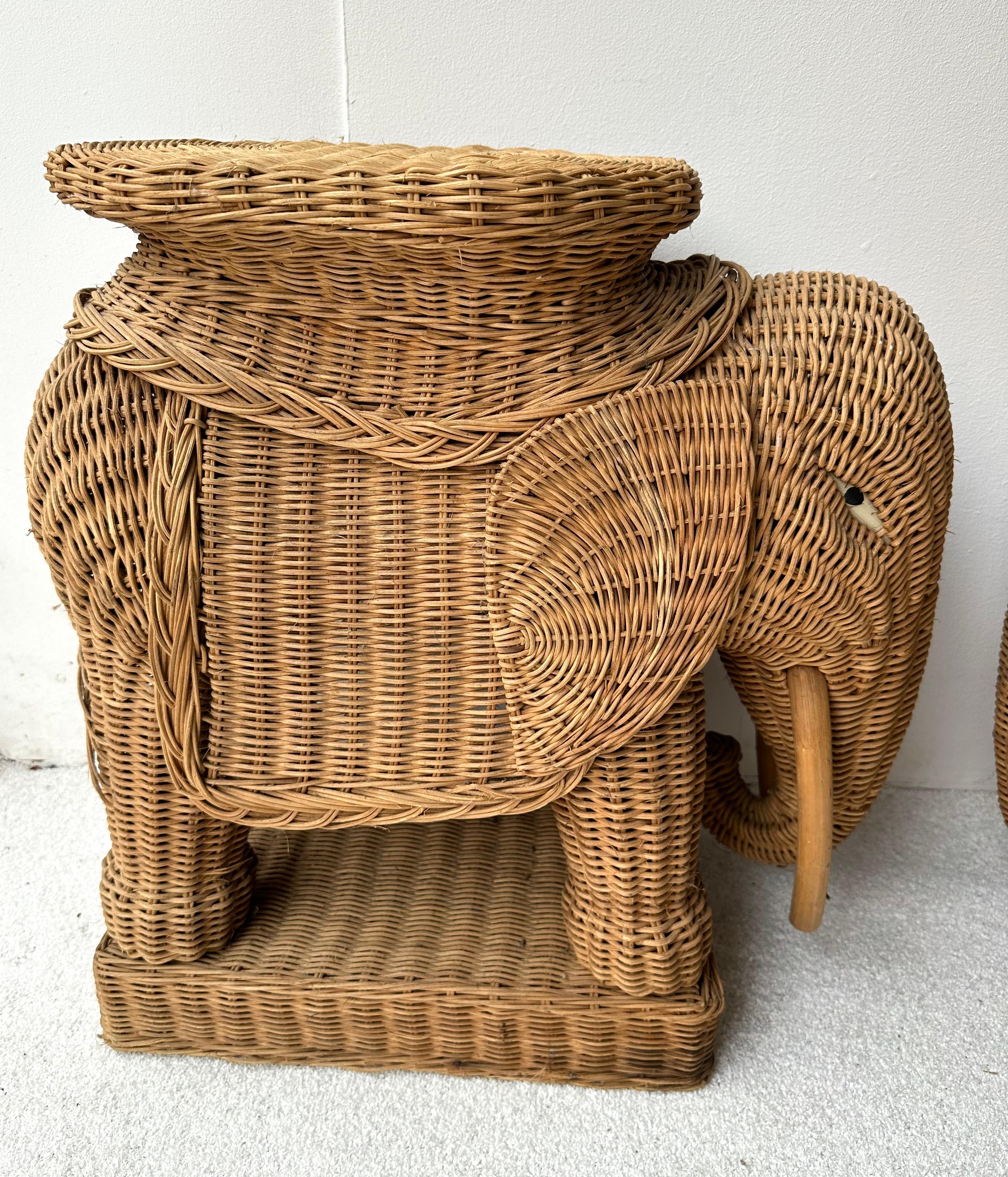 Mid-Century Modern Pair of Rattan Elephant Side Table, France, 1970s