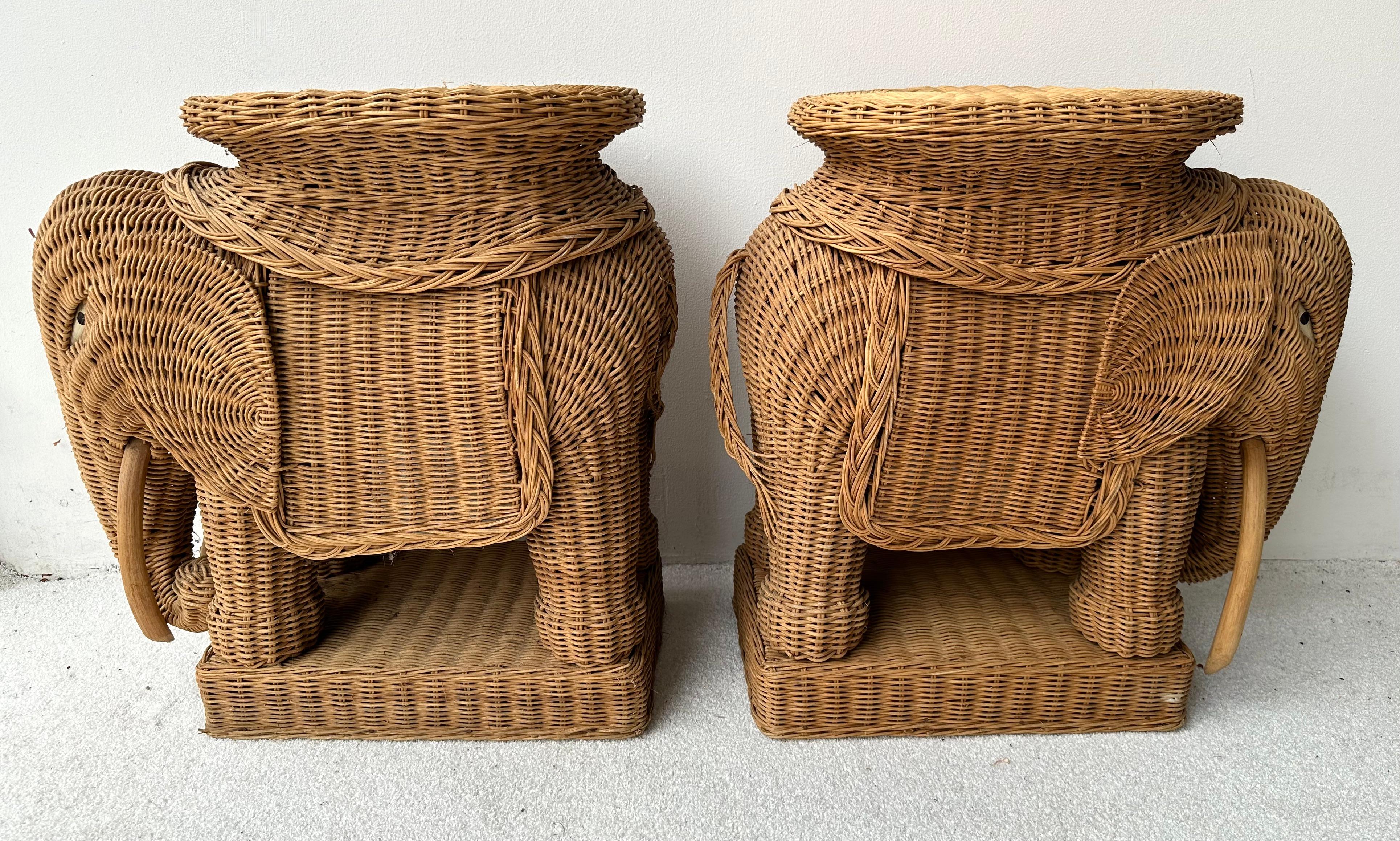 Pair of Rattan Elephant Side Table, France, 1970s 1