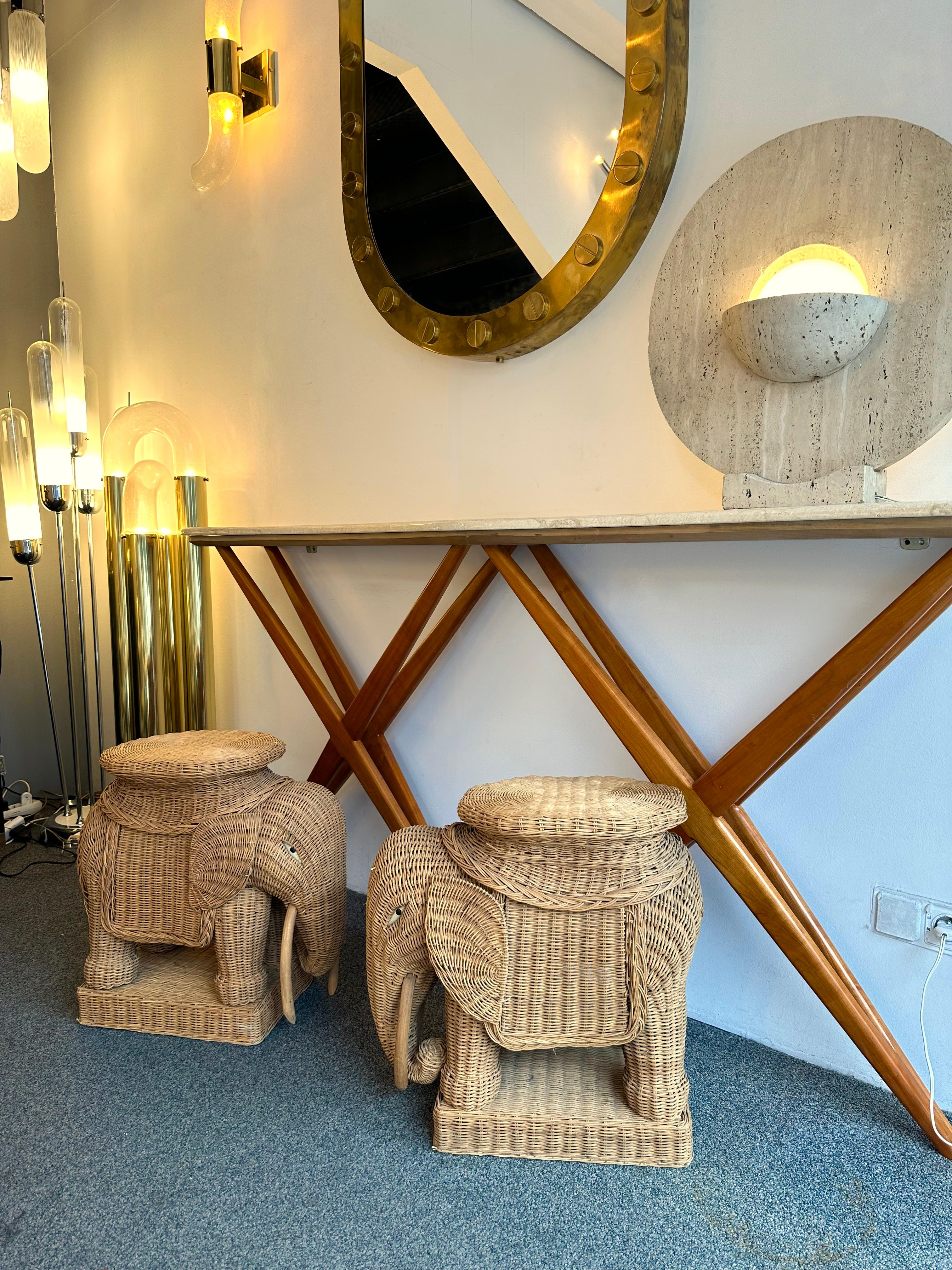 Pair of Rattan Elephant Side Table, France, 1970s 3