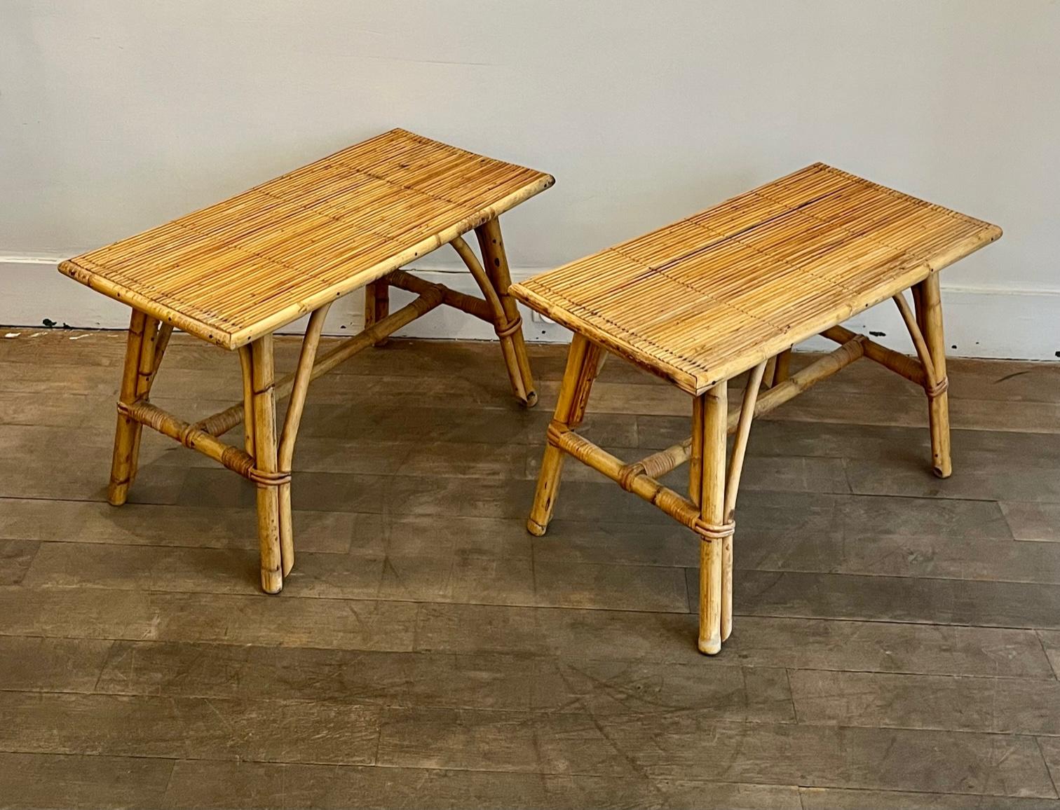 Mid-Century Modern Paire de tables d'appoint en rotin, sud de la France, années 1960 en vente