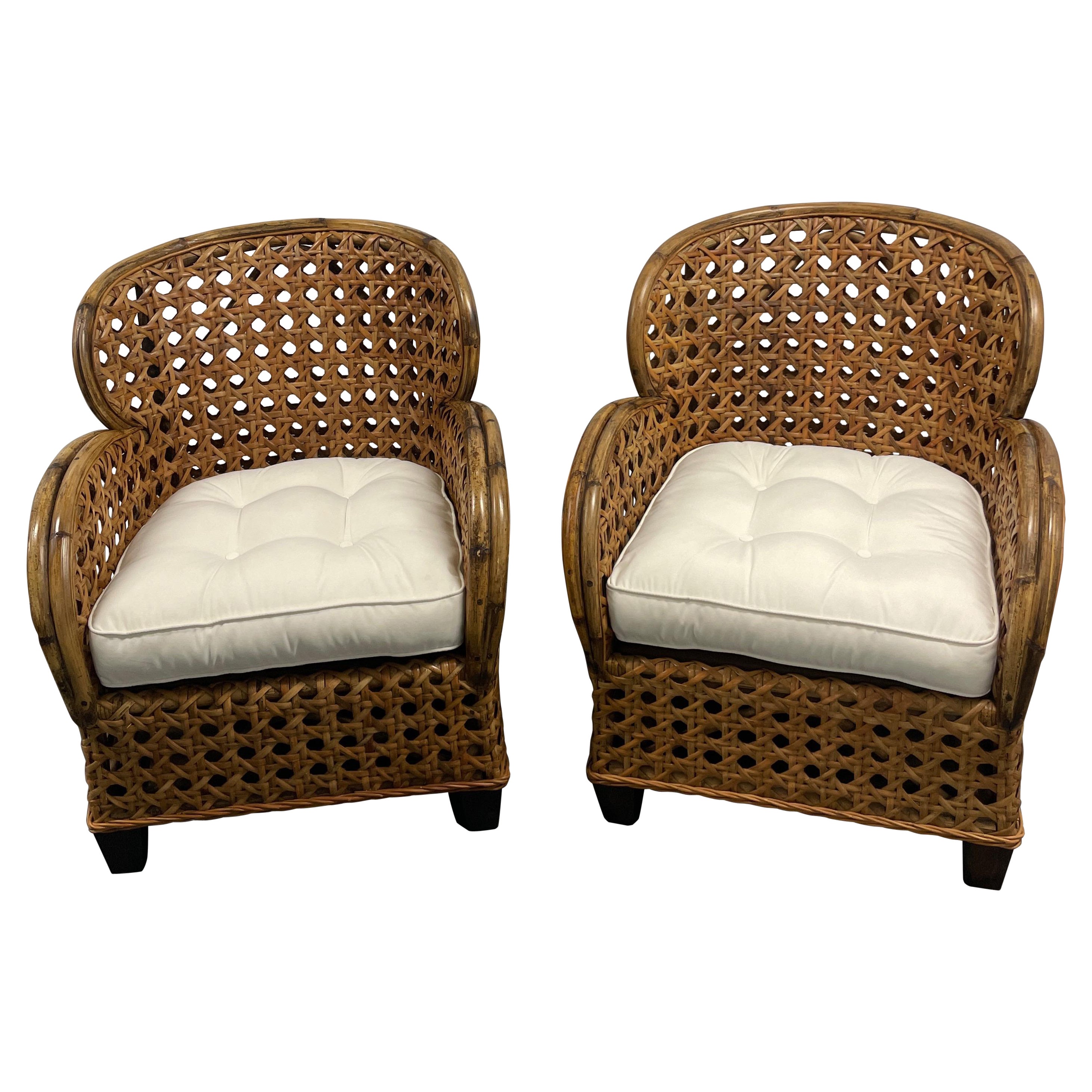 Pair of Rattan 
French Cane Club Chairs