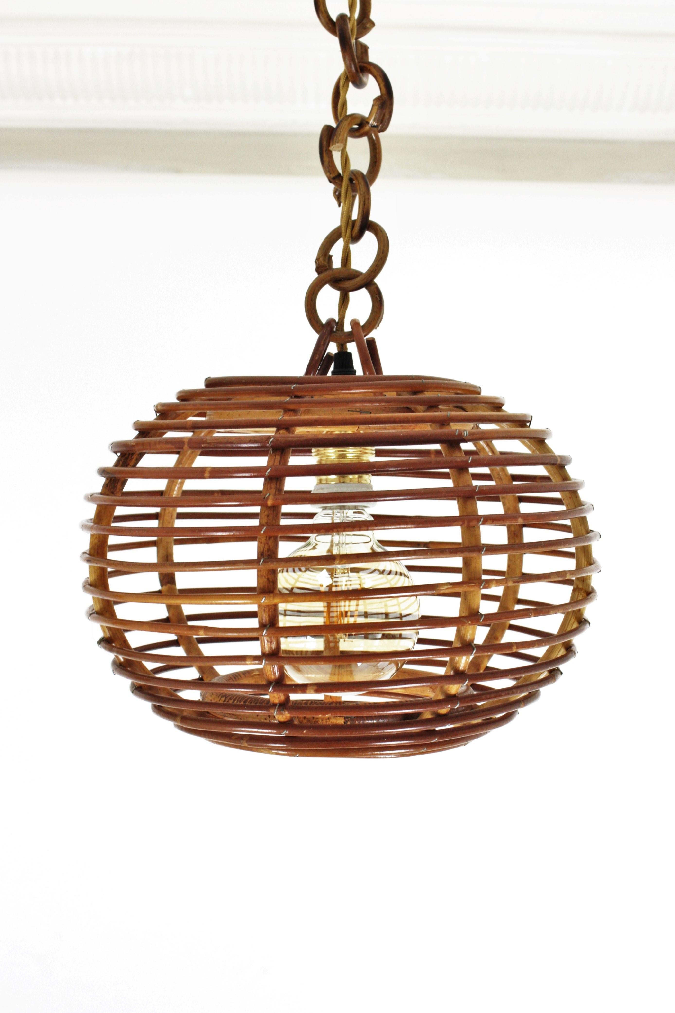 Pair of Rattan Globe Pendants or Hanging Lights, 1950s 9