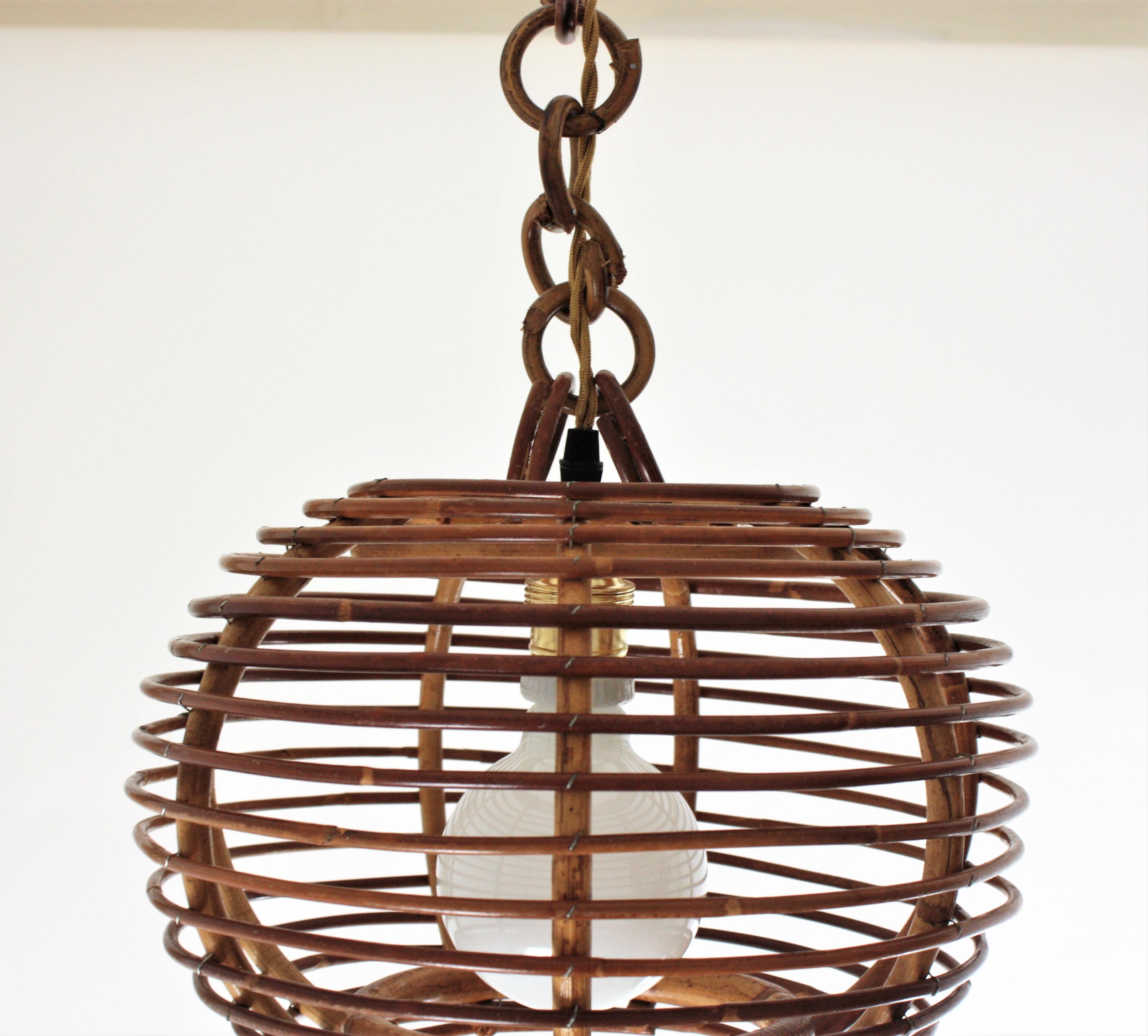 Pair of Rattan Globe Pendants or Hanging Lights, 1950s 10