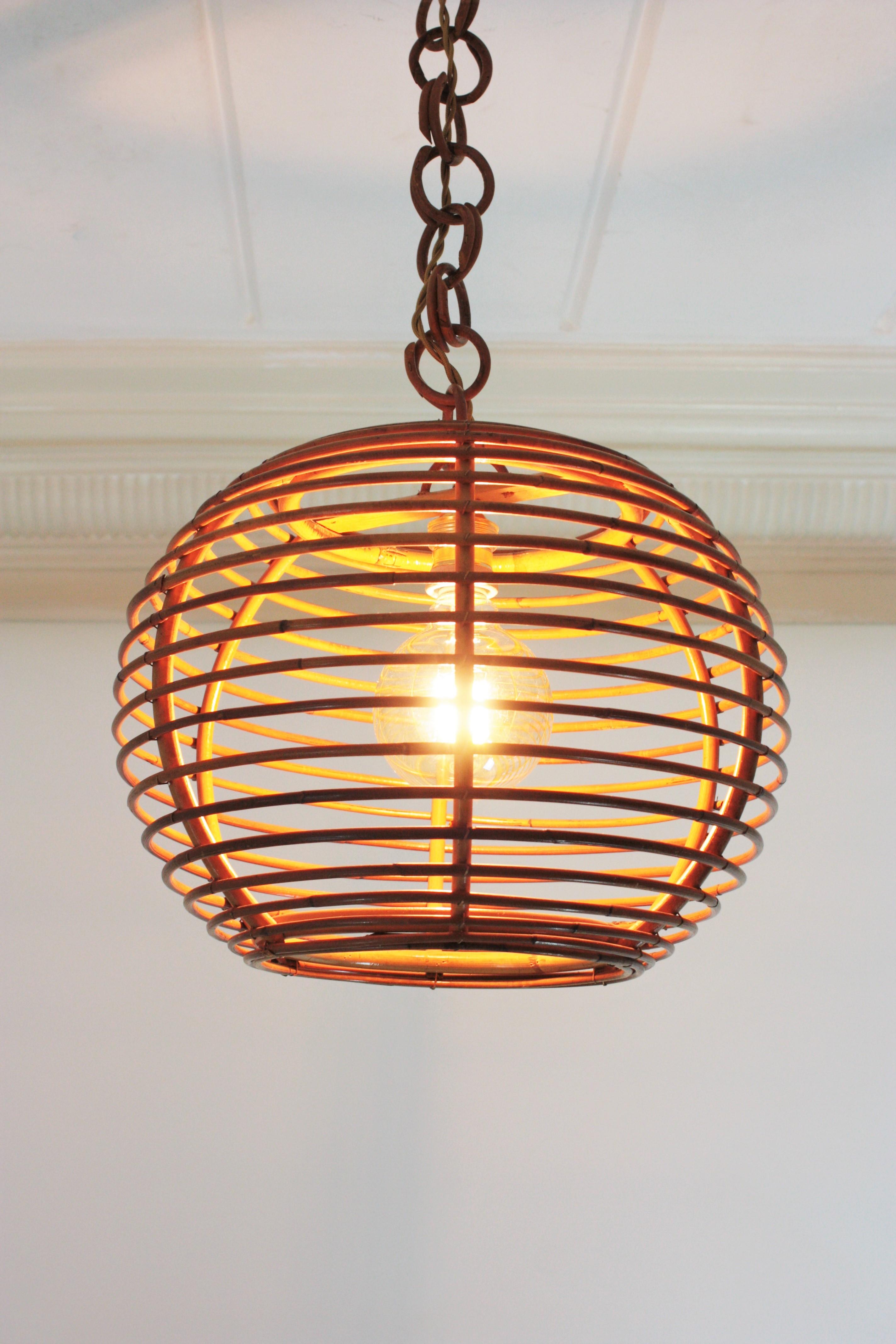 Pair of Rattan Globe Pendants or Hanging Lights, 1950s For Sale 10