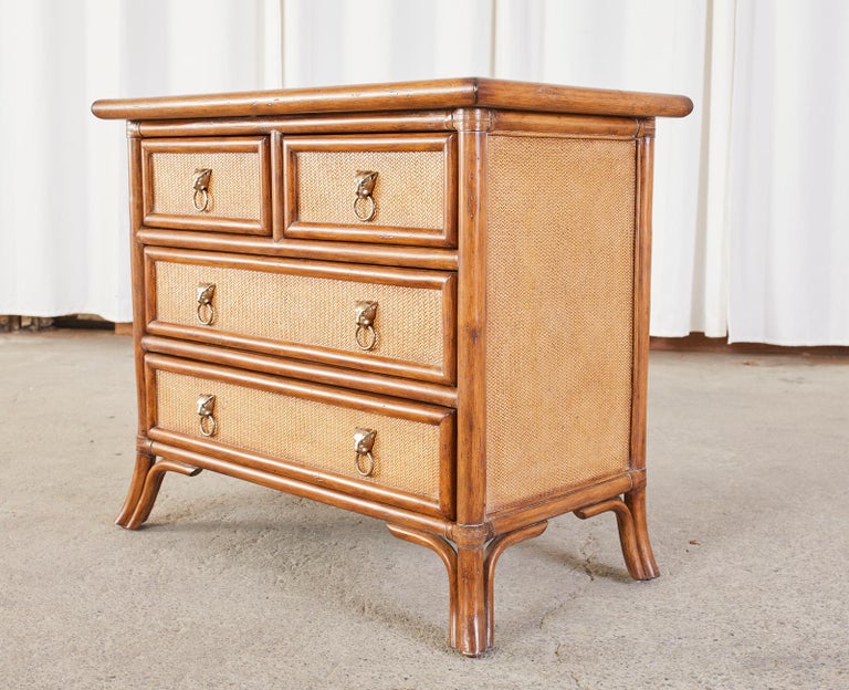 Pair of Rattan Grasscloth Organic Modern Nightstands by Kreiss at 1stDibs