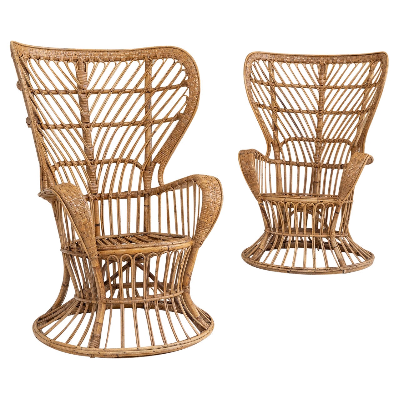 Pair of Rattan High Back Armchairs by Lio Carminati and Gio Ponti