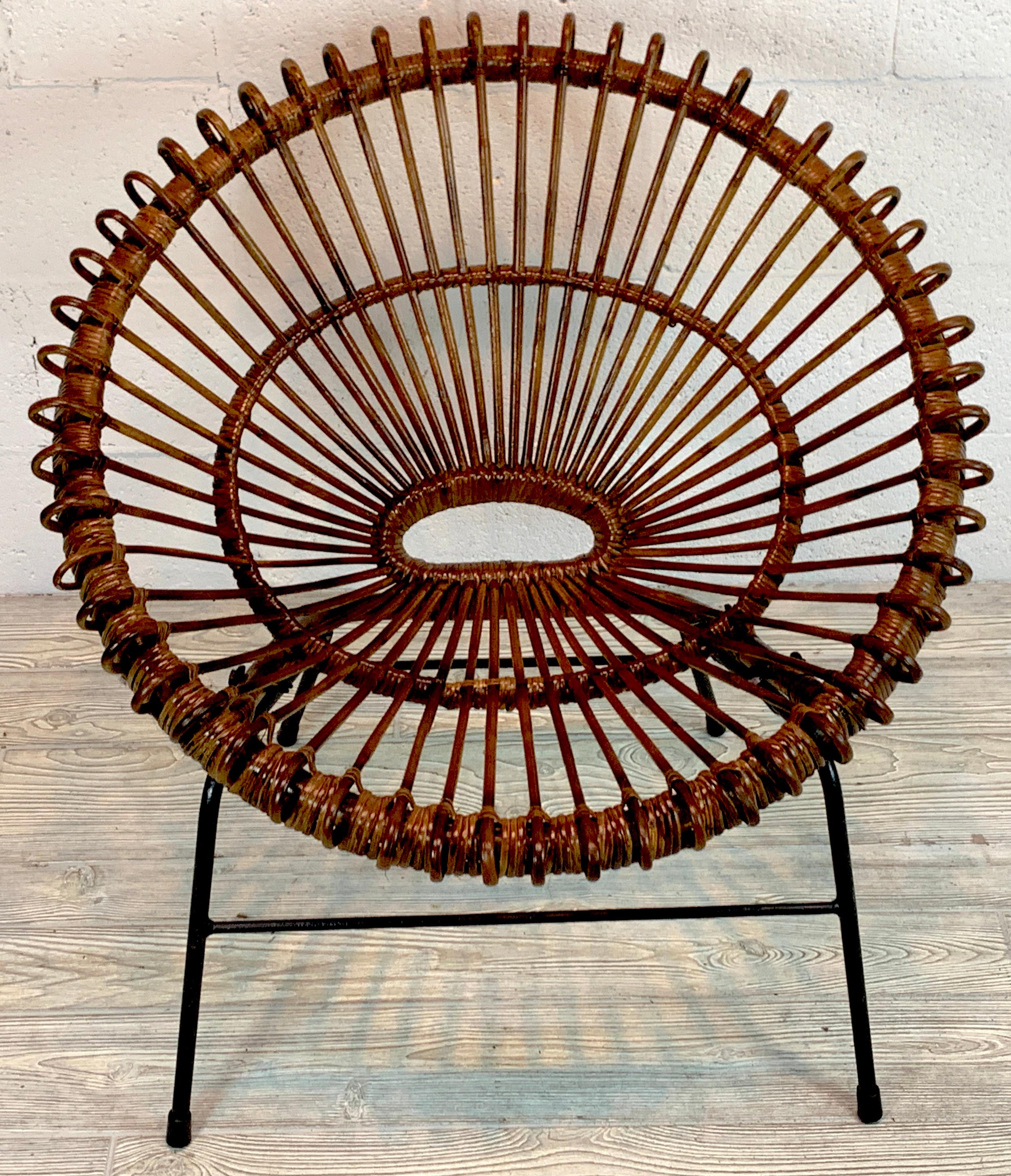 Pair of Rattan Hoop Chairs, Janine Abraham Dirk Jan Rol France, Restored In Good Condition In West Palm Beach, FL