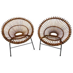 Pair of Rattan Hoop Chairs, Janine Abraham Dirk Jan Rol France, Restored