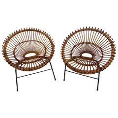 Pair of Rattan Hoop Chairs, Janine Abraham Dirk Jan Rol France, Restored