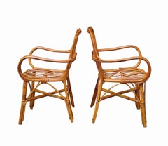 Paire de fauteuils en rotin moderne du milieu du siècle, bambou, Italie, années 1960
