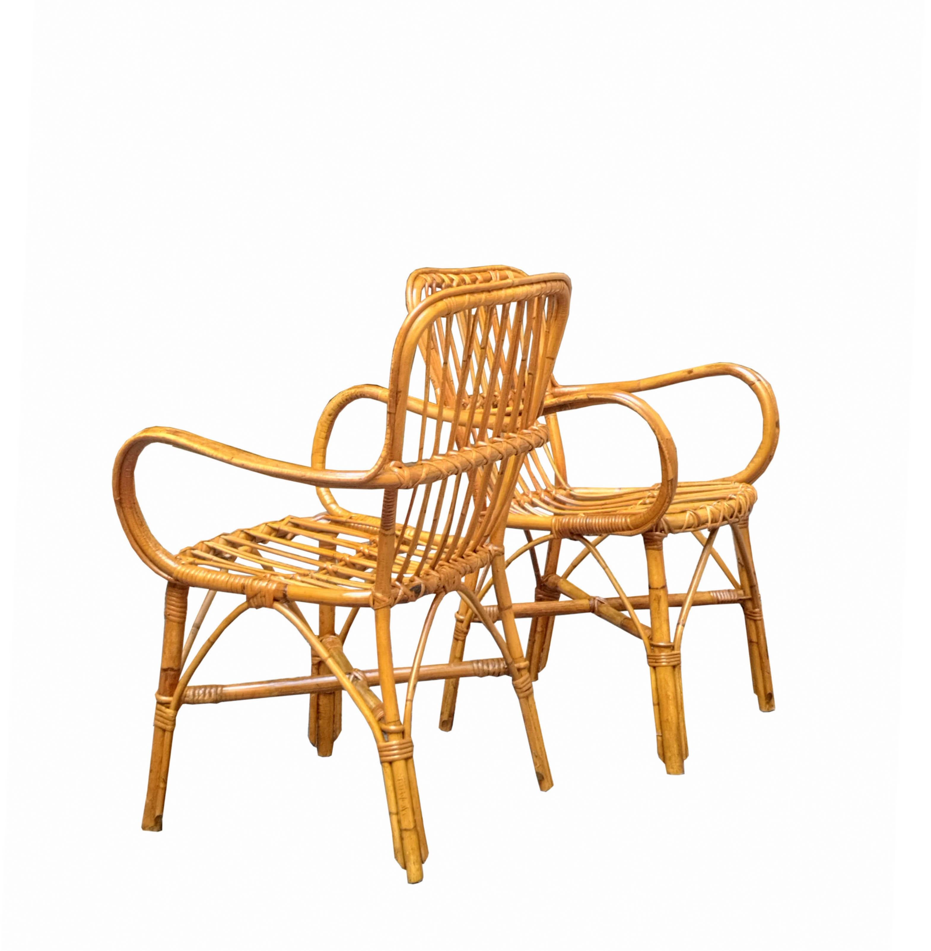 Pair of Rattan Italian Armchairs, 1960s In Good Condition For Sale In Naples, IT