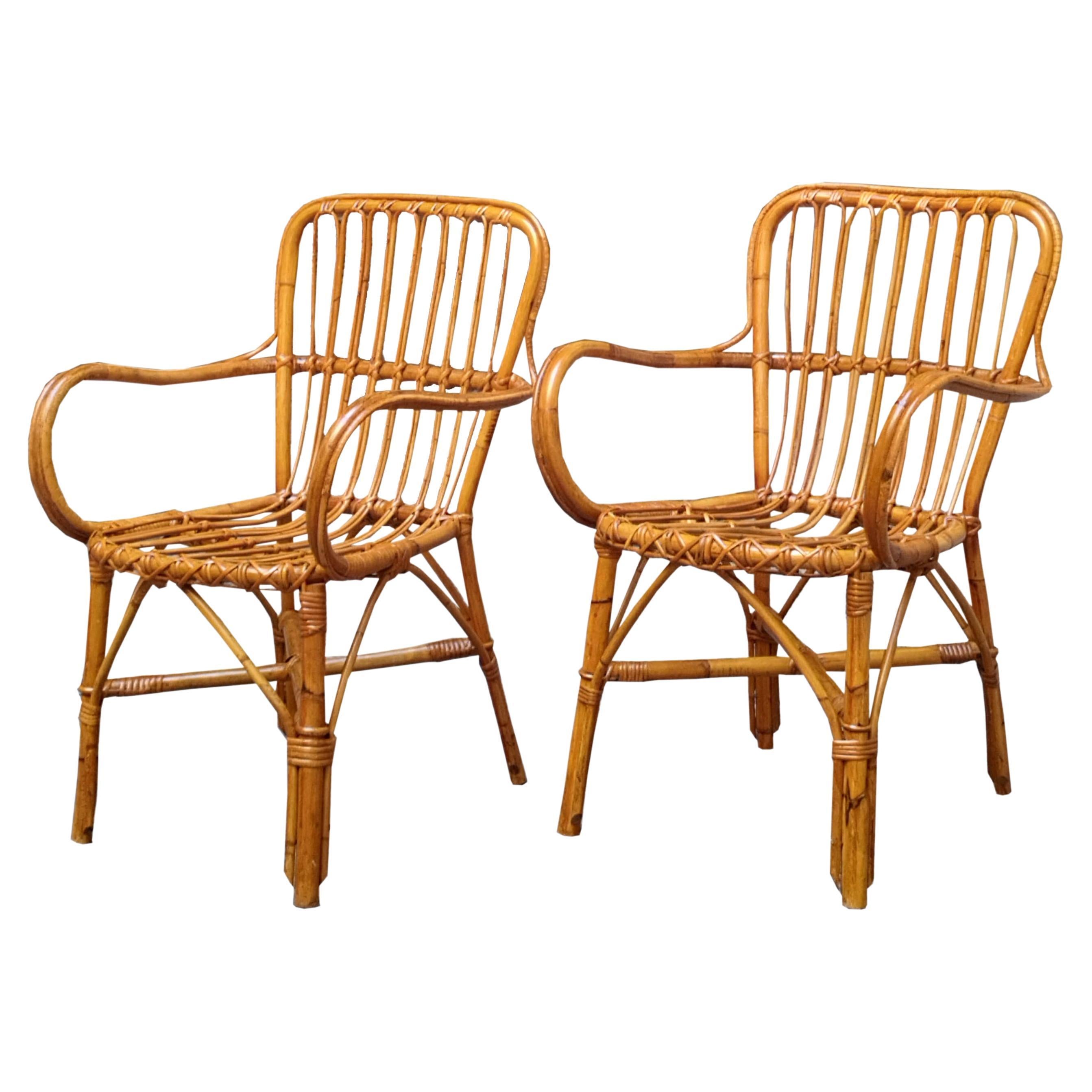 Pair of Rattan Italian Armchairs, 1960s For Sale