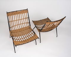 Paire de chaises en rotin et fer laqué Raoul Guys, France, années 1950