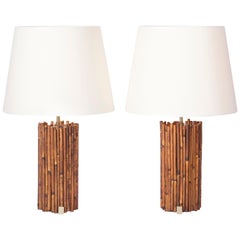Pair of Rattan Lamps, 1970s
