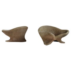 Pair of rattan lotus armchairs, 1970s