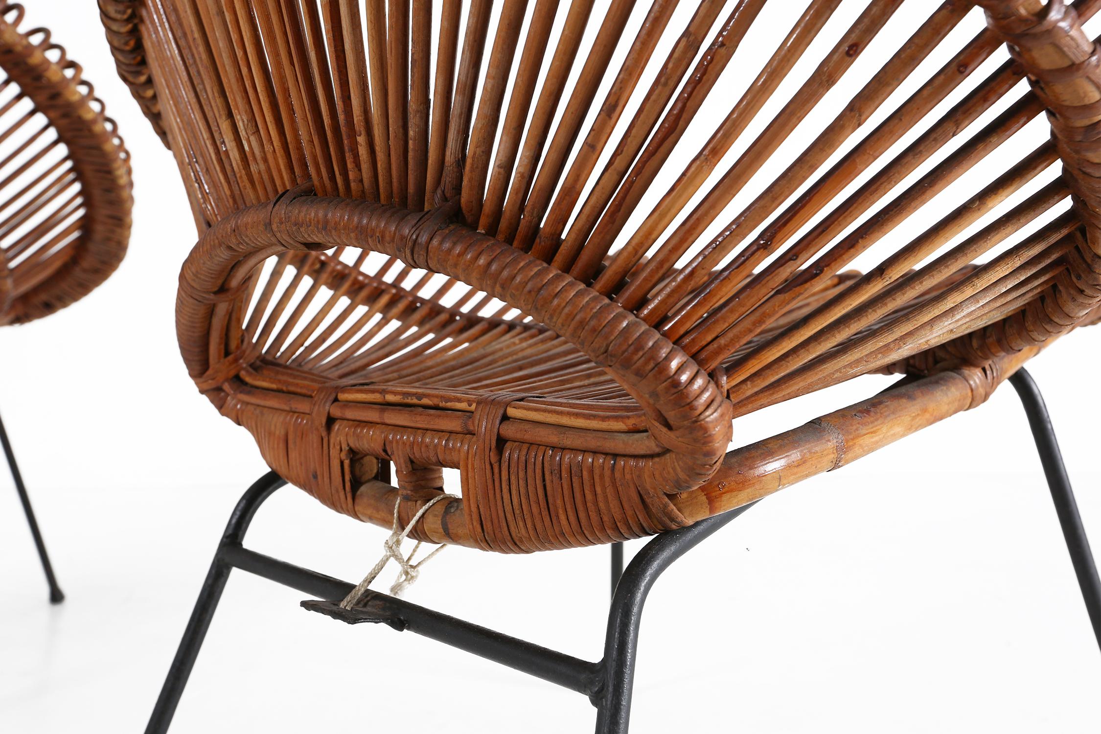 Metallo Coppia di poltrone da salotto in rattan di Janine Abraham and Dirk Jan Rol, anni '60 in vendita