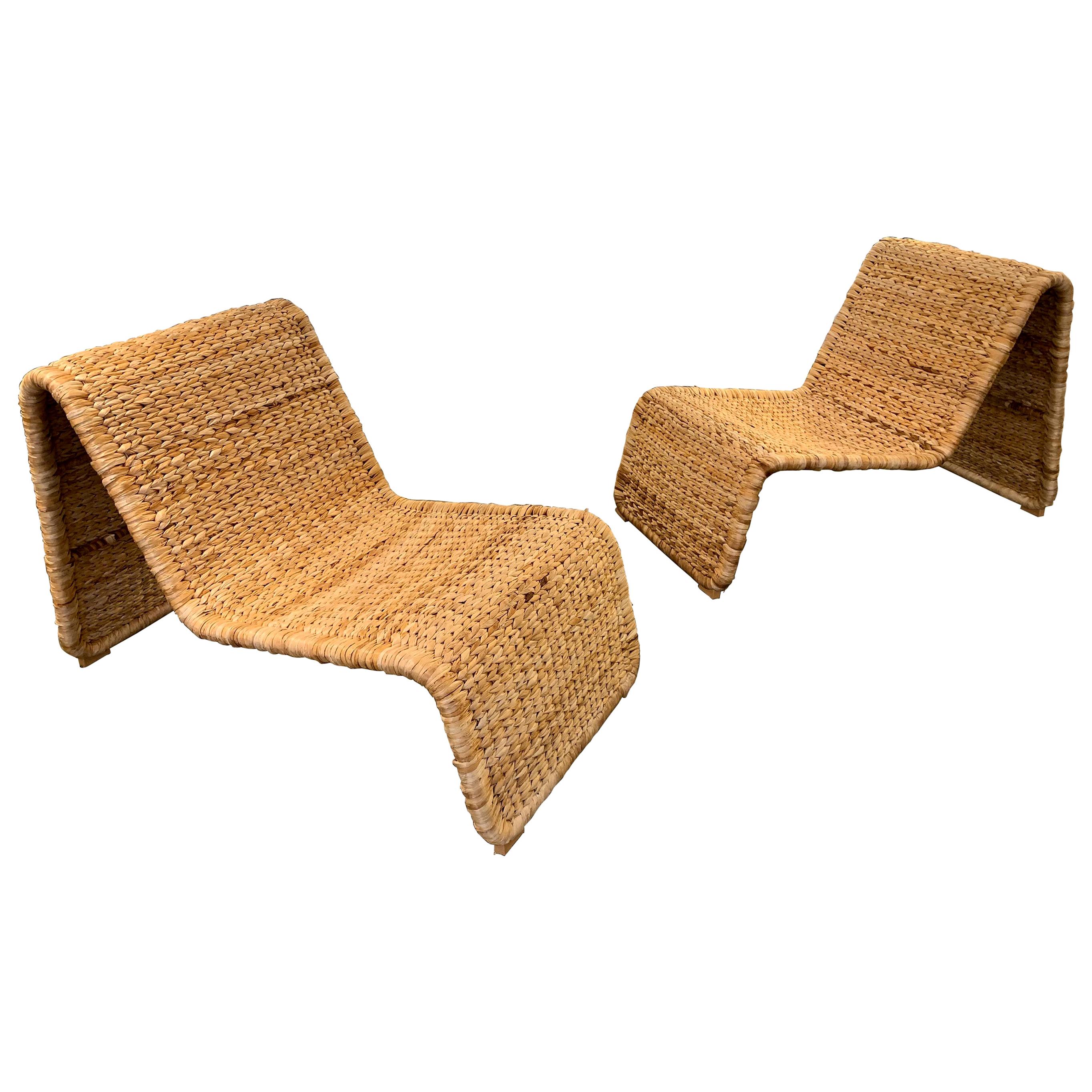 Pair of Rattan Lounge Chair, Italy, 1980s