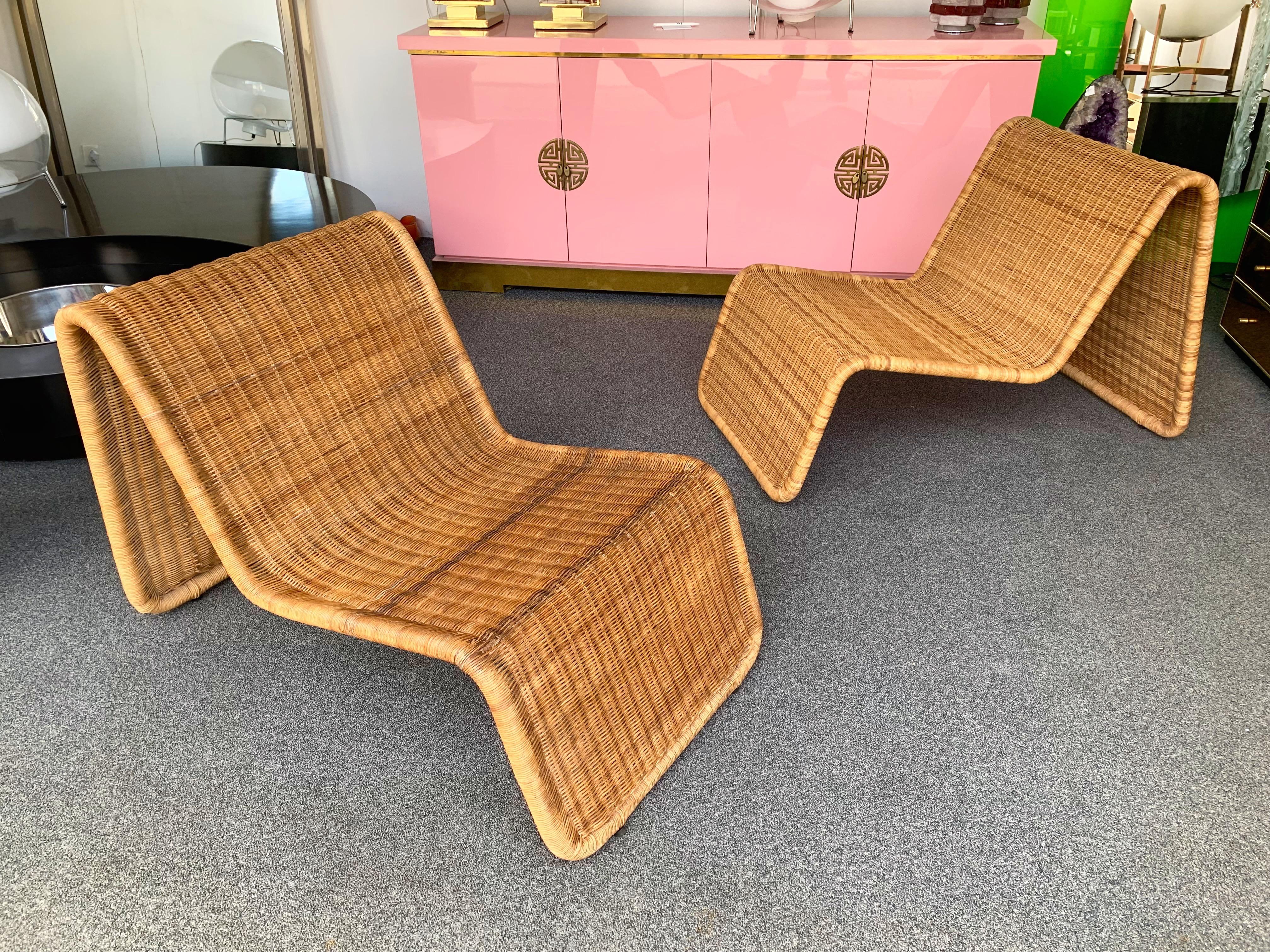 Pair of Rattan Lounge Chair P3 by Tito Agnoli, Italy, 1960s 5