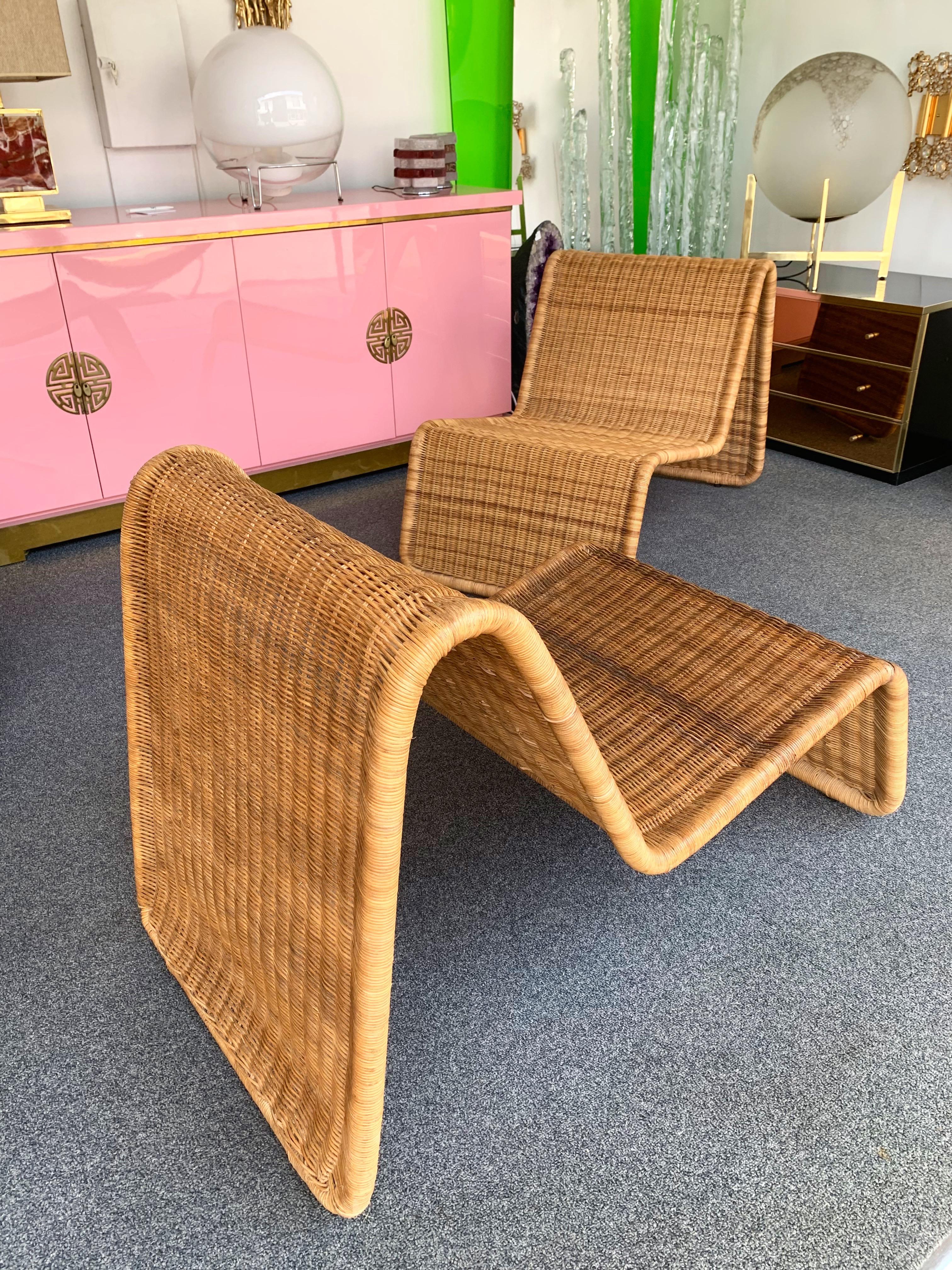 Pair of Rattan Lounge Chair P3 by Tito Agnoli, Italy, 1960s In Good Condition In SAINT-OUEN, FR